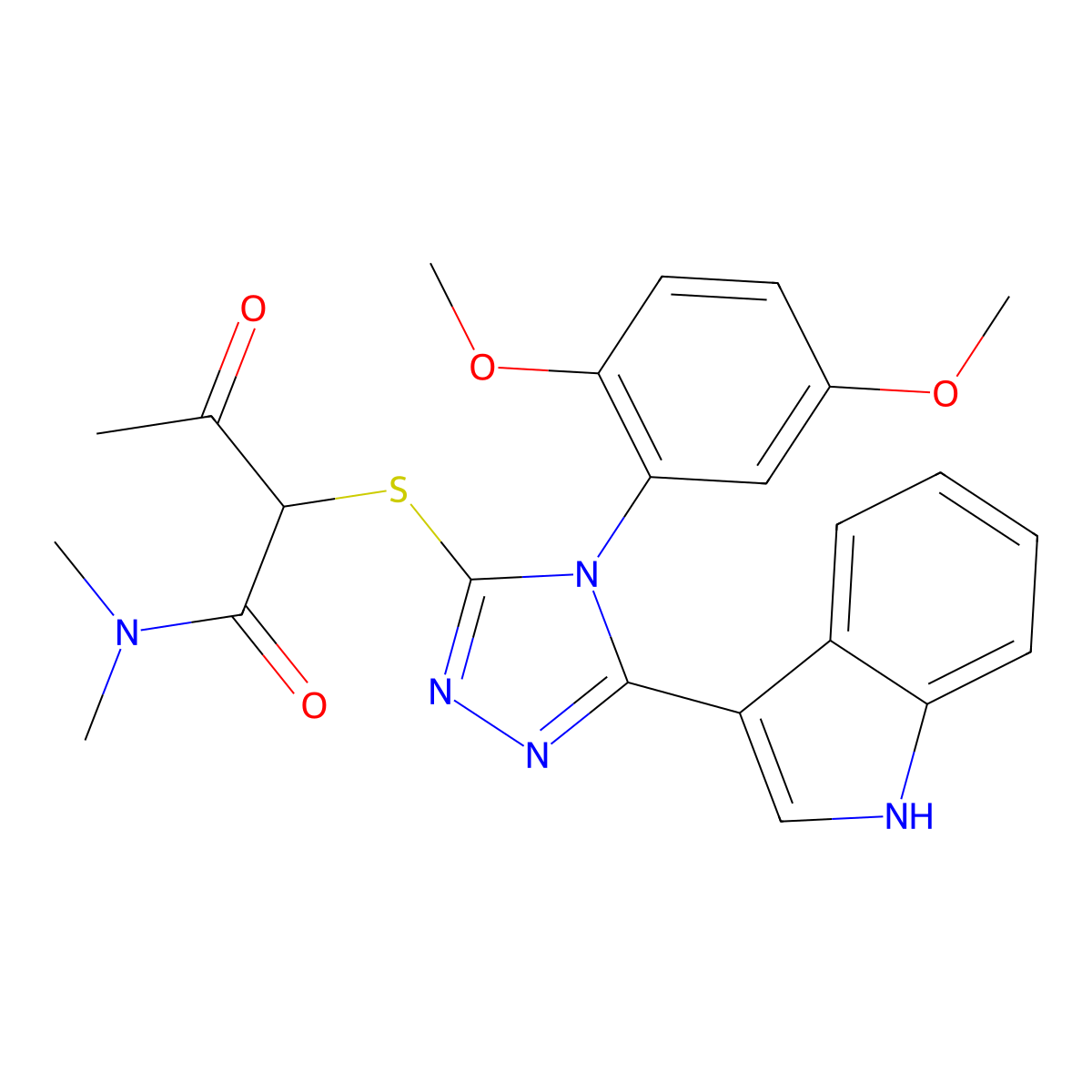 2-((4-(2,5-dimethoxyphenyl)-5-(1H-indol-3-yl)-4H-1,2,4-triazol-3-yl)thio)-N,N-dimethyl-3-oxobutanamide molecular structure, CAS 852167-49-8