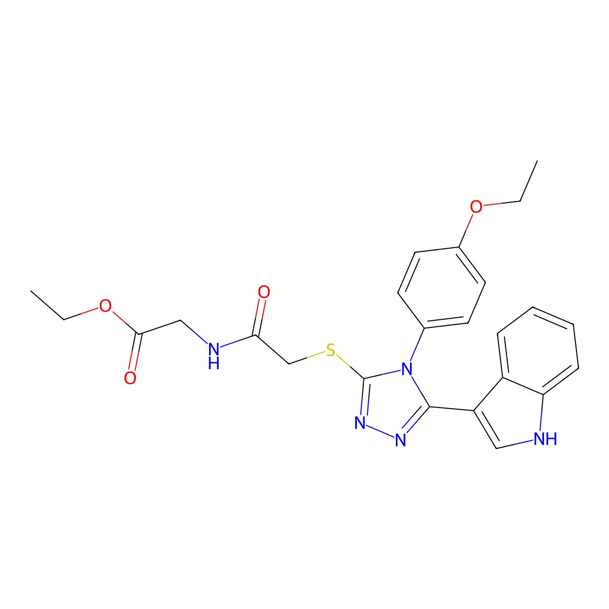 ethyl 2-(2-((4-(4-ethoxyphenyl)-5-(1H-indol-3-yl)-4H-1,2,4-triazol-3-yl)thio)acetamido)acetate molecular structure, CAS 852167-53-4