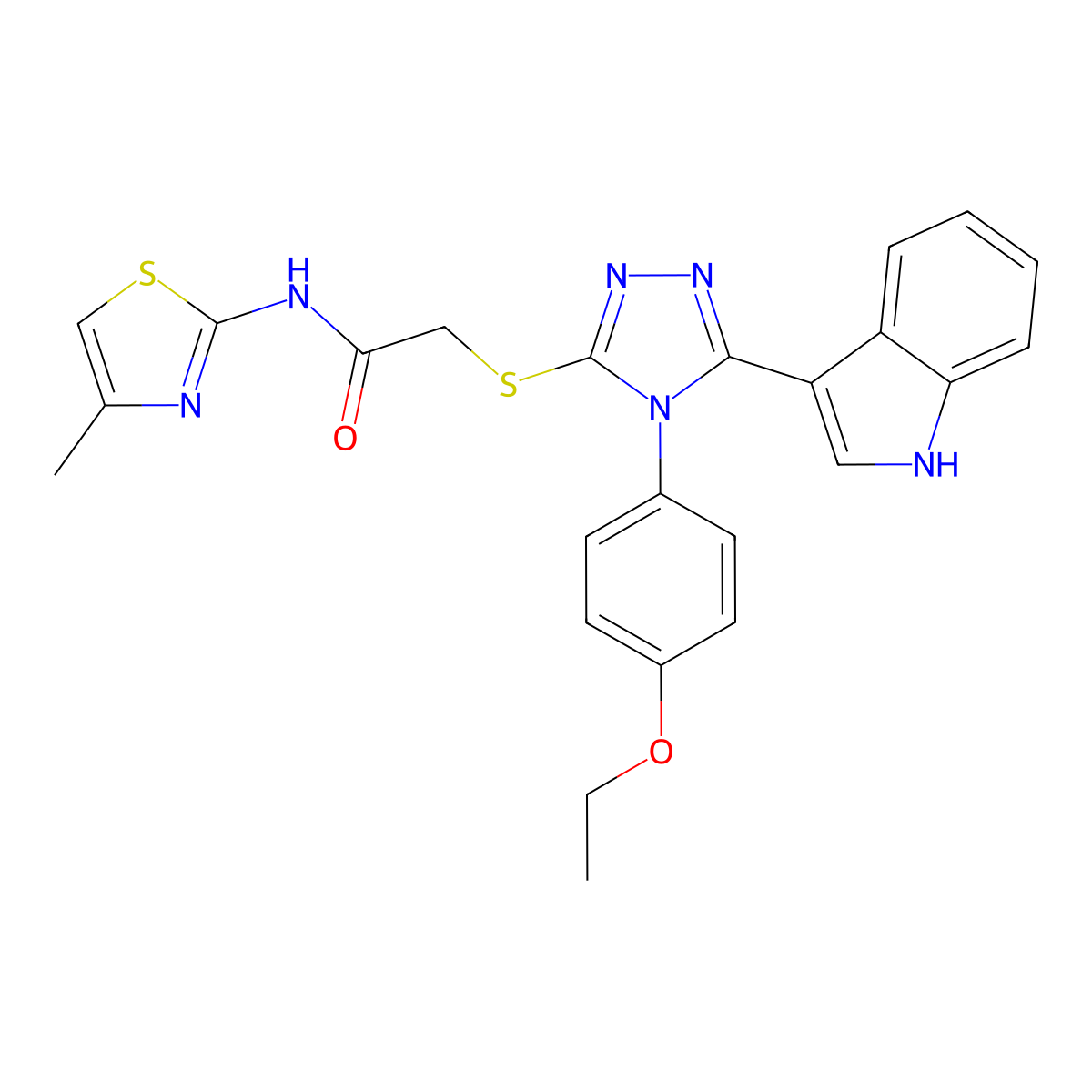 2-((4-(4-ethoxyphenyl)-5-(1H-indol-3-yl)-4H-1,2,4-triazol-3-yl)thio)-N-(4-methylthiazol-2-yl)acetamide molecular structure, CAS 852167-55-6