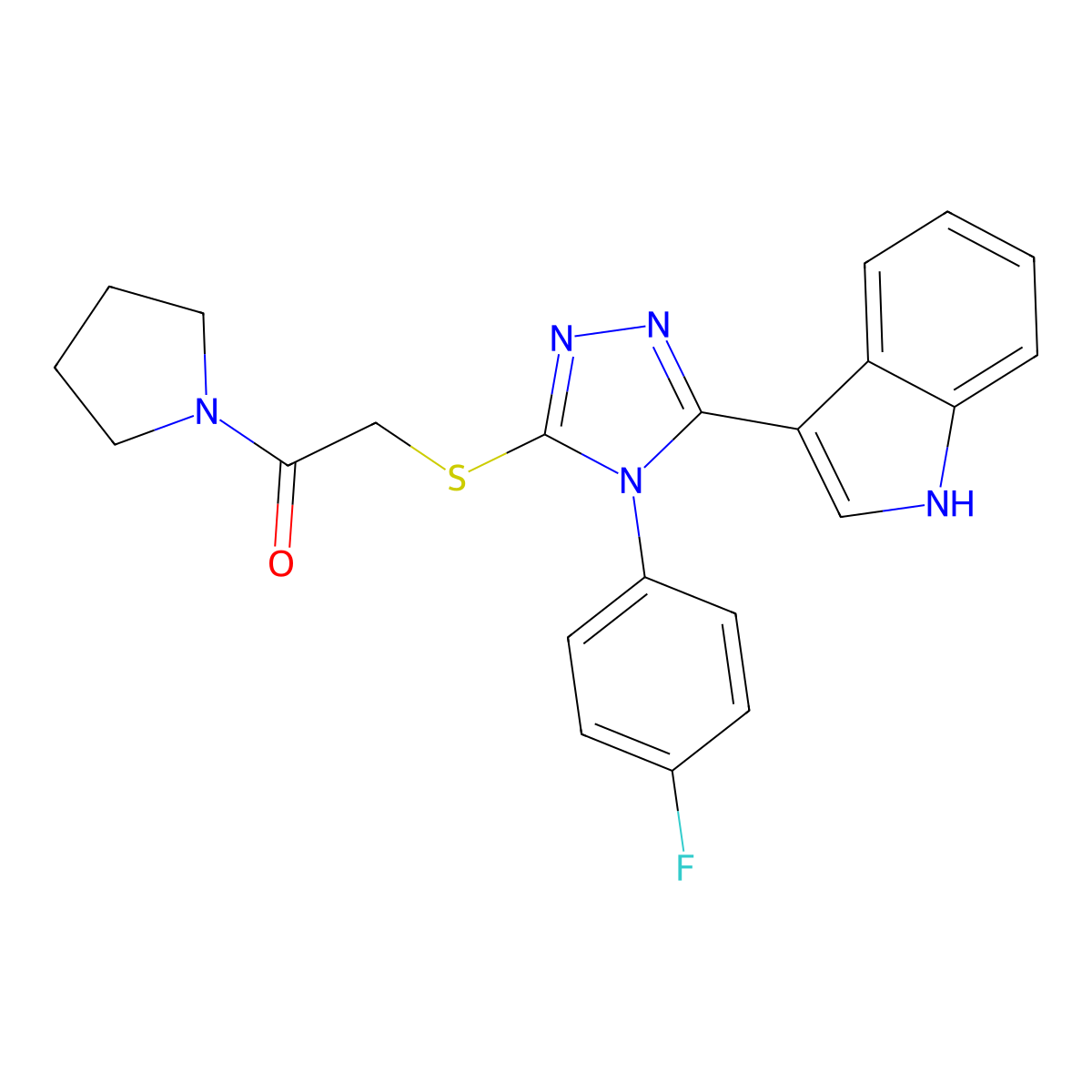 2-((4-(4-fluorophenyl)-5-(1H-indol-3-yl)-4H-1,2,4-triazol-3-yl)thio)-1-(pyrrolidin-1-yl)ethanone molecular structure, CAS 852167-60-3
