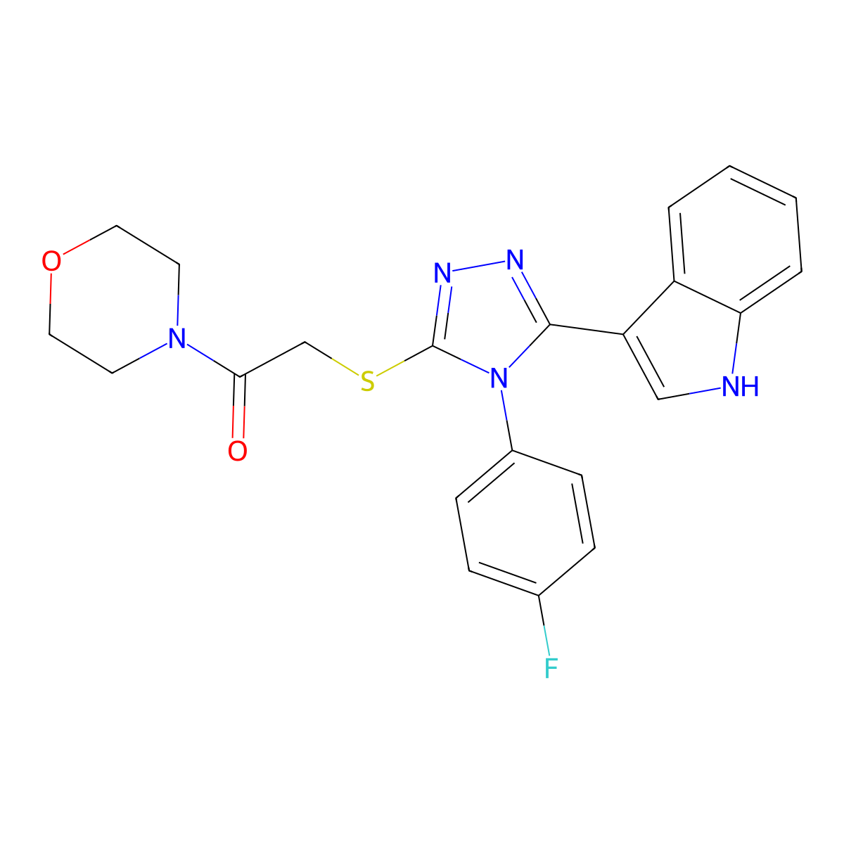 2-((4-(4-fluorophenyl)-5-(1H-indol-3-yl)-4H-1,2,4-triazol-3-yl)thio)-1-morpholinoethanone molecular structure, CAS 852167-62-5