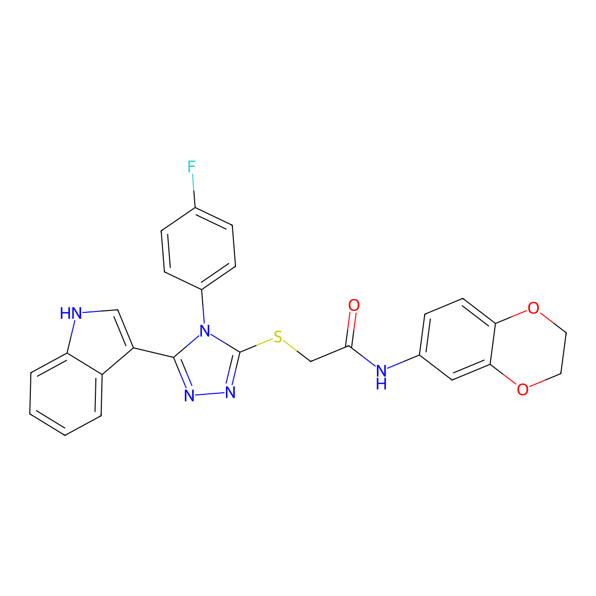 N-(2,3-dihydrobenzo[b][1,4]dioxin-6-yl)-2-((4-(4-fluorophenyl)-5-(1H-indol-3-yl)-4H-1,2,4-triazol-3-yl)thio)acetamide molecular structure, CAS 852167-65-8