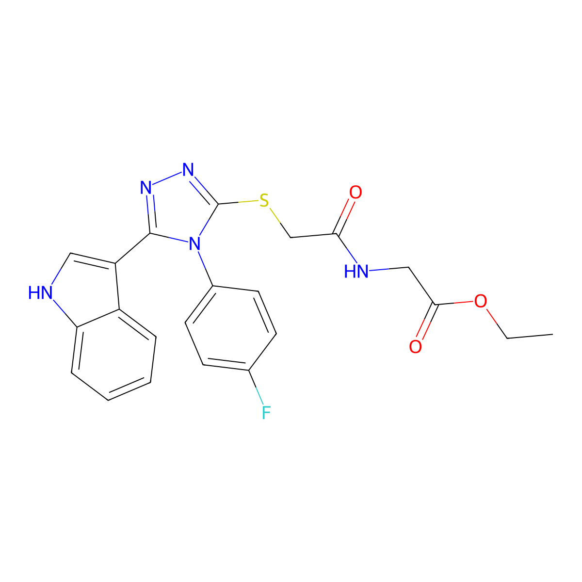 ethyl 2-(2-((4-(4-fluorophenyl)-5-(1H-indol-3-yl)-4H-1,2,4-triazol-3-yl)thio)acetamido)acetate molecular structure, CAS 852167-66-9