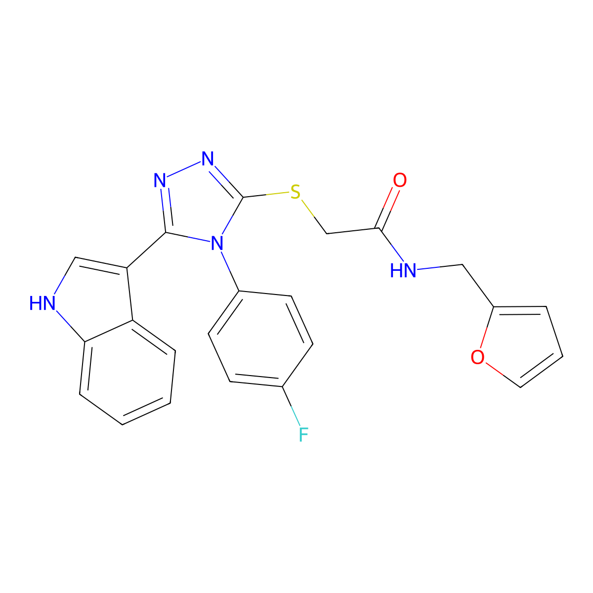 2-[[(5Z)-4-(4-fluorophenyl)-5-indol-3-ylidene-1H-1,2,4-triazol-3-yl]sulfanyl]-N-(furan-2-ylmethyl)acetamide molecular structure, CAS 852167-67-0