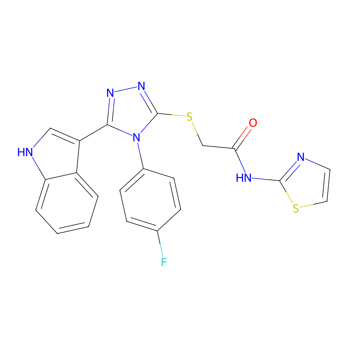 2-((4-(4-fluorophenyl)-5-(1H-indol-3-yl)-4H-1,2,4-triazol-3-yl)thio)-N-(thiazol-2-yl)acetamide molecular structure, CAS 852167-69-2
