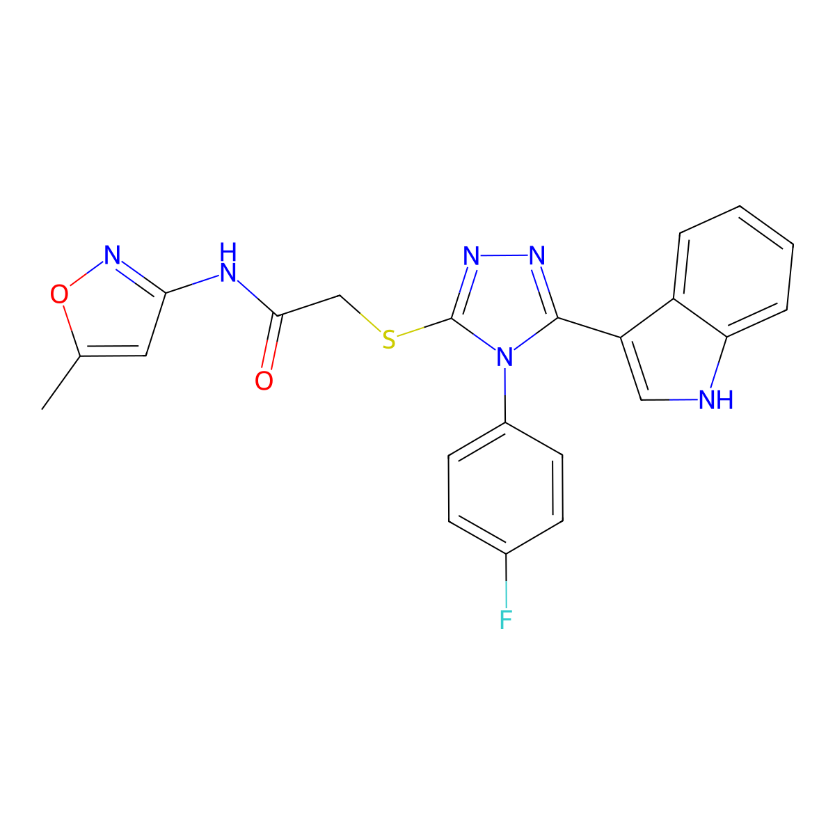 2-((4-(4-fluorophenyl)-5-(1H-indol-3-yl)-4H-1,2,4-triazol-3-yl)thio)-N-(5-methylisoxazol-3-yl)acetamide molecular structure, CAS 852167-71-6