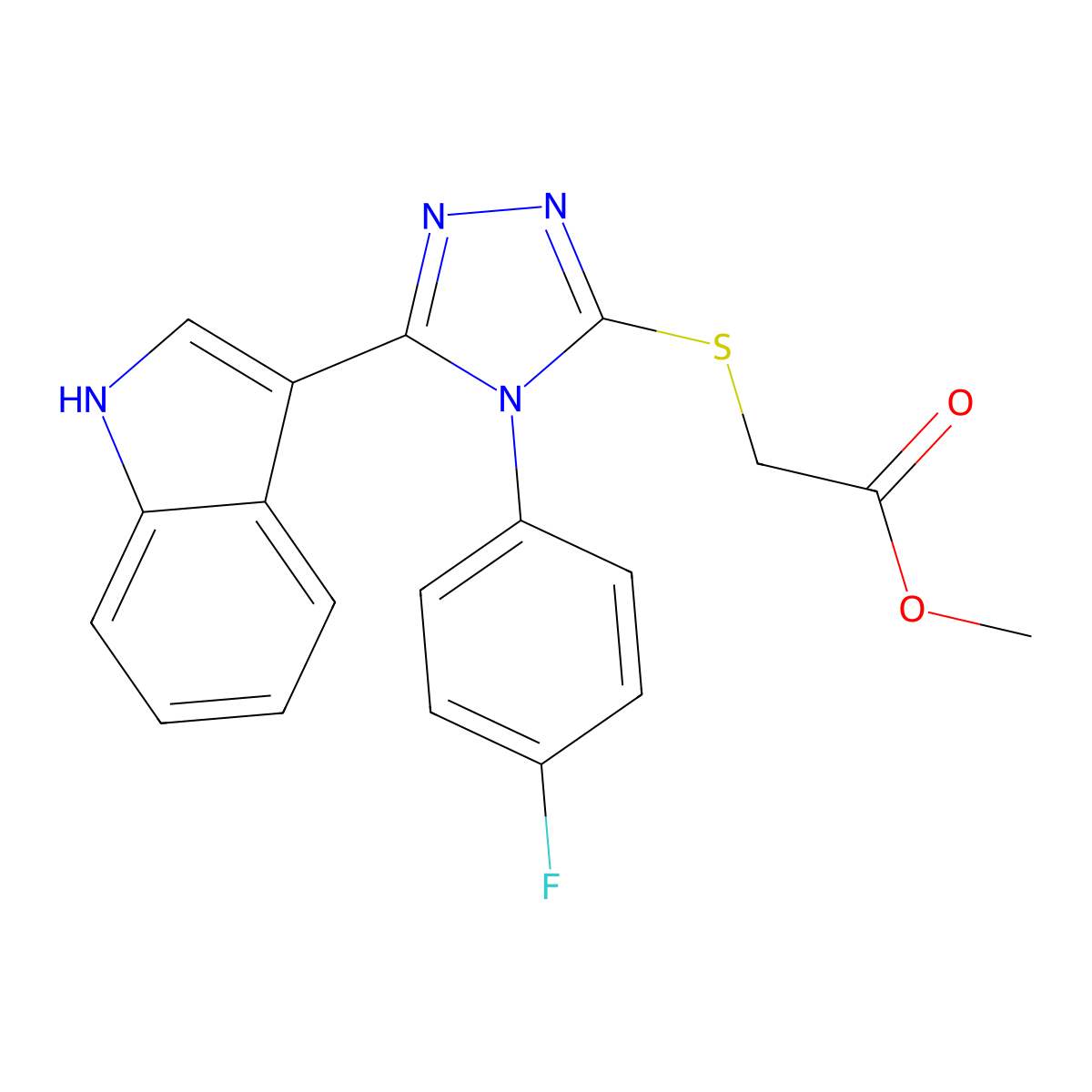 methyl 2-((4-(4-fluorophenyl)-5-(1H-indol-3-yl)-4H-1,2,4-triazol-3-yl)thio)acetate molecular structure, CAS 852167-72-7