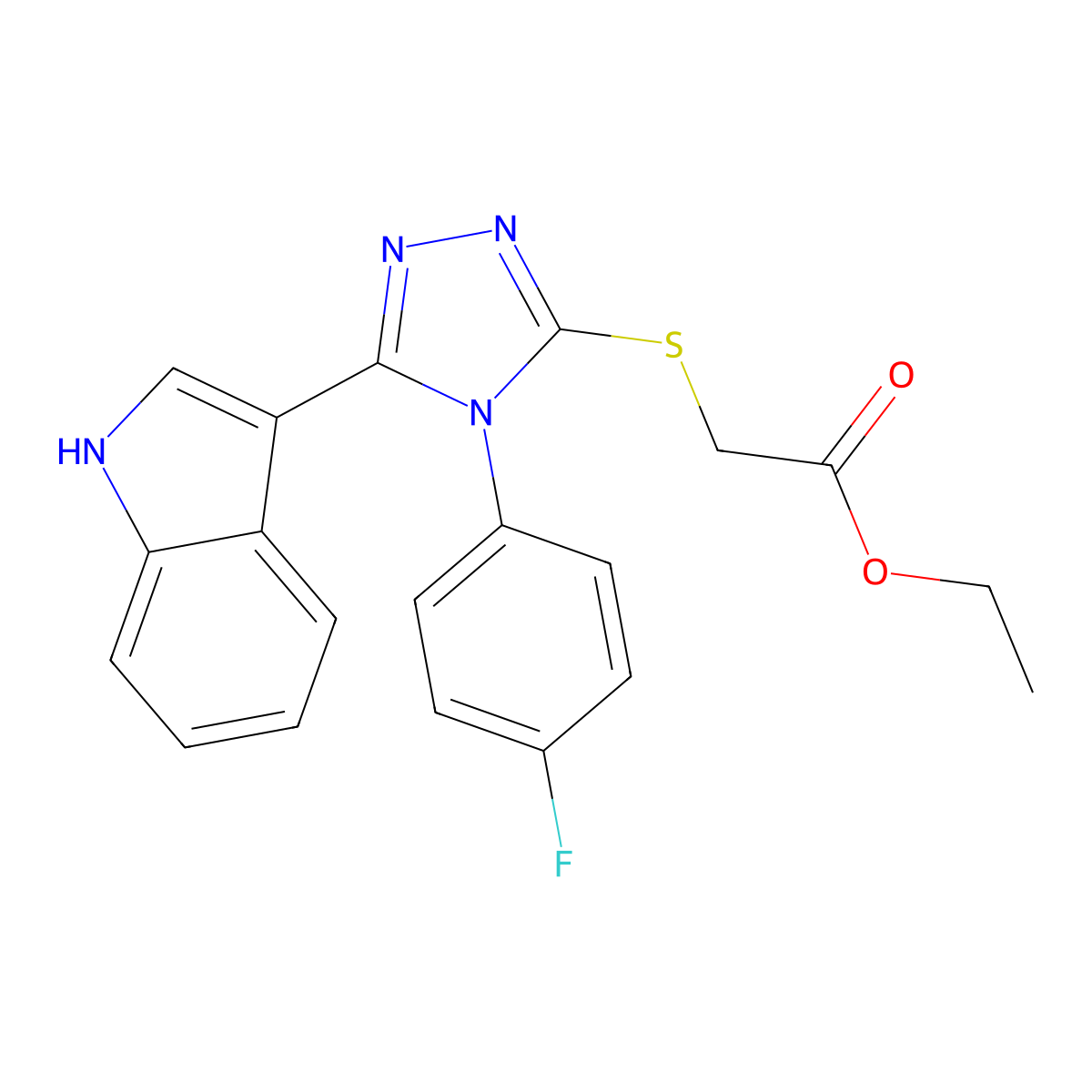 ethyl 2-((4-(4-fluorophenyl)-5-(1H-indol-3-yl)-4H-1,2,4-triazol-3-yl)thio)acetate molecular structure, CAS 852167-73-8