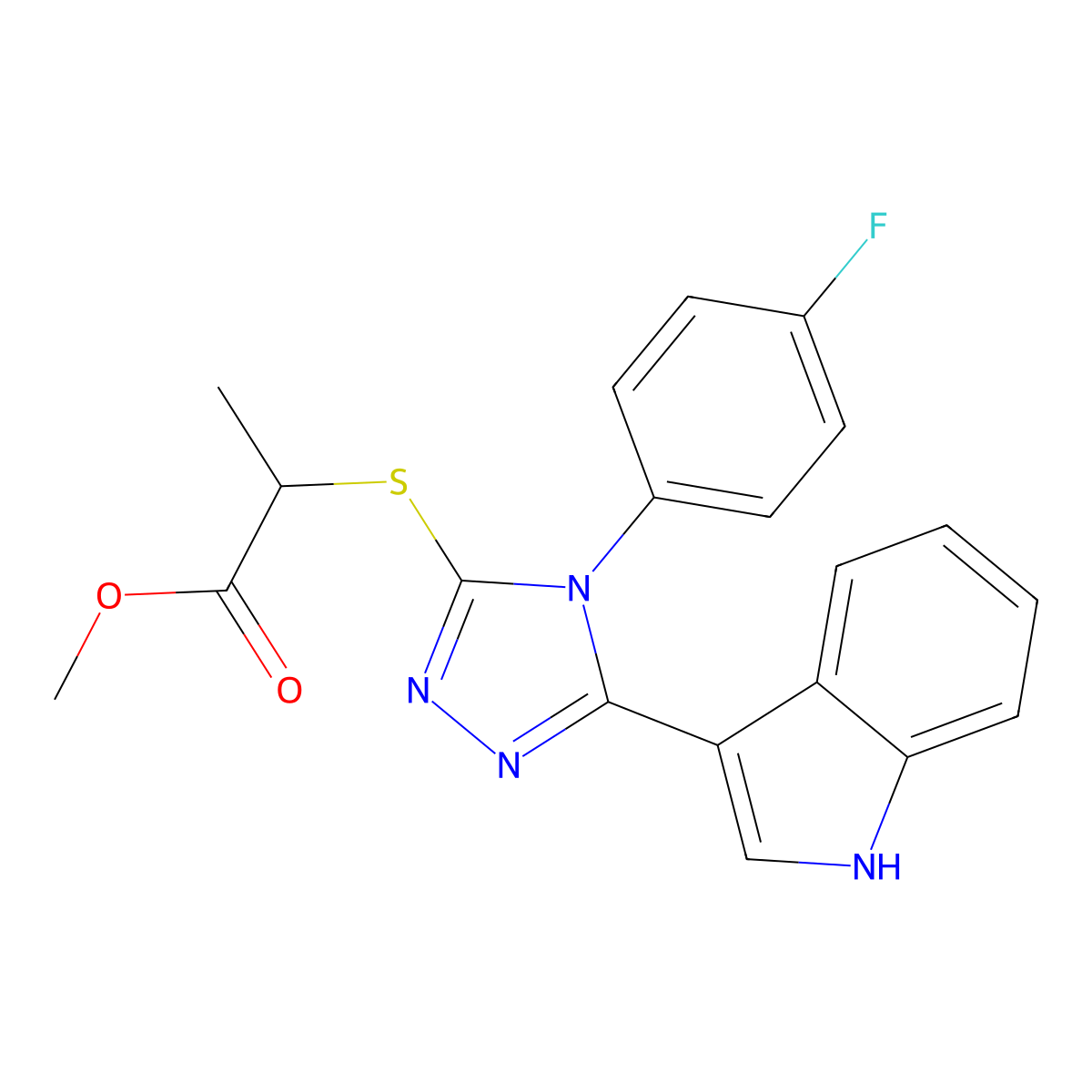 methyl 2-((4-(4-fluorophenyl)-5-(1H-indol-3-yl)-4H-1,2,4-triazol-3-yl)thio)propanoate molecular structure, CAS 852167-74-9