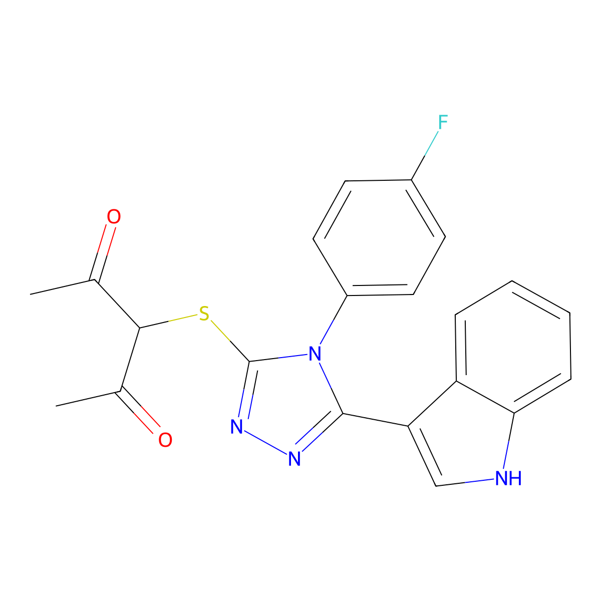 3-((4-(4-fluorophenyl)-5-(1H-indol-3-yl)-4H-1,2,4-triazol-3-yl)thio)pentane-2,4-dione molecular structure, CAS 852167-77-2