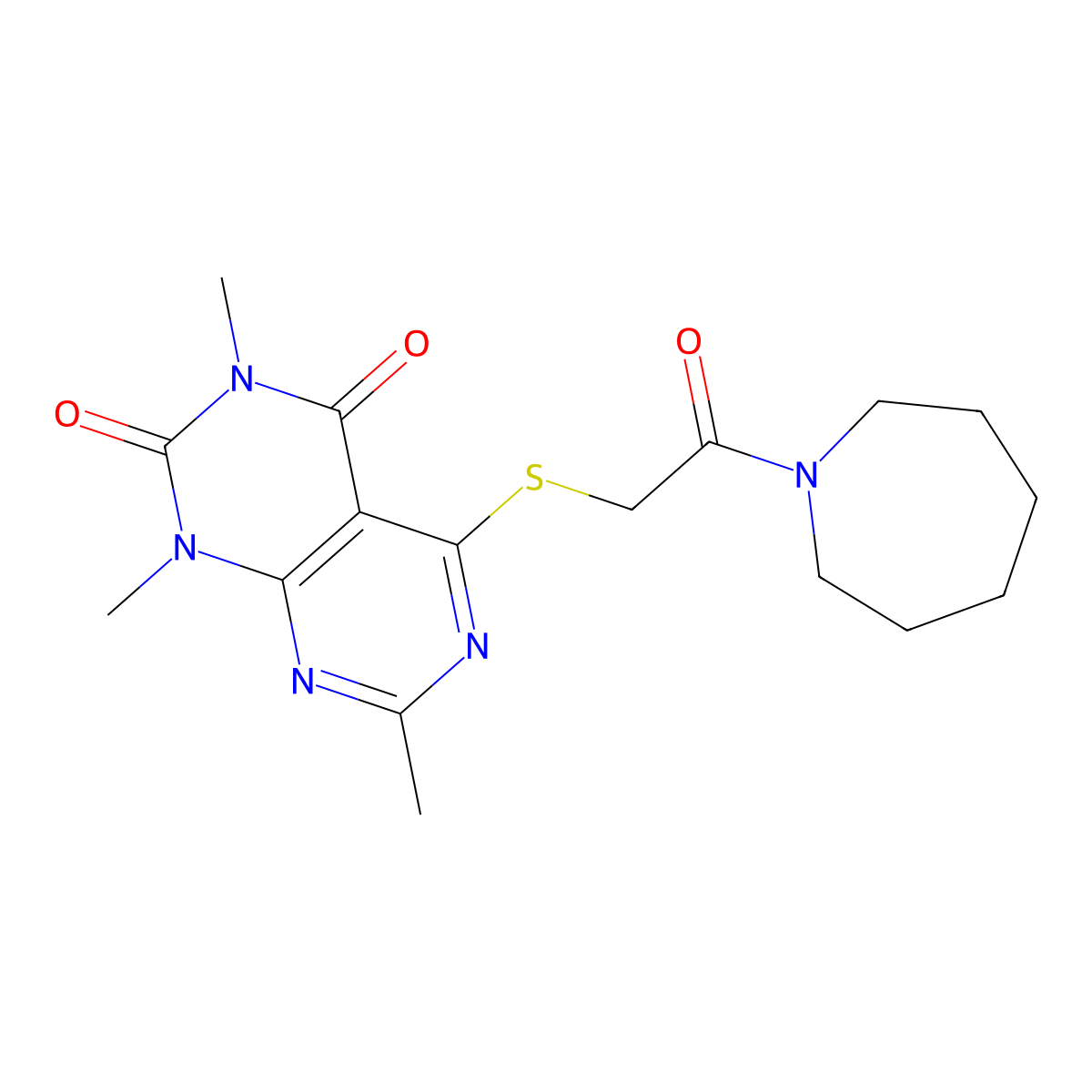 5-[2-(Azepan-1-yl)-2-oxoethyl]sulfanyl-1,3,7-trimethylpyrimido[4,5-d]pyrimidine-2,4-dione molecular structure, CAS 852167-88-5