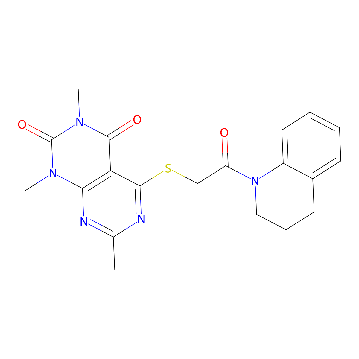 5-((2-(3,4-dihydroquinolin-1(2H)-yl)-2-oxoethyl)thio)-1,3,7-trimethylpyrimido[4,5-d]pyrimidine-2,4(1H,3H)-dione molecular structure, CAS 852167-94-3