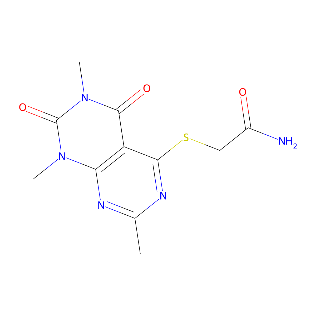 2-(1,3,7-Trimethyl-2,4-dioxopyrimido[4,5-d]pyrimidin-5-yl)sulfanylacetamide molecular structure, CAS 852167-96-5