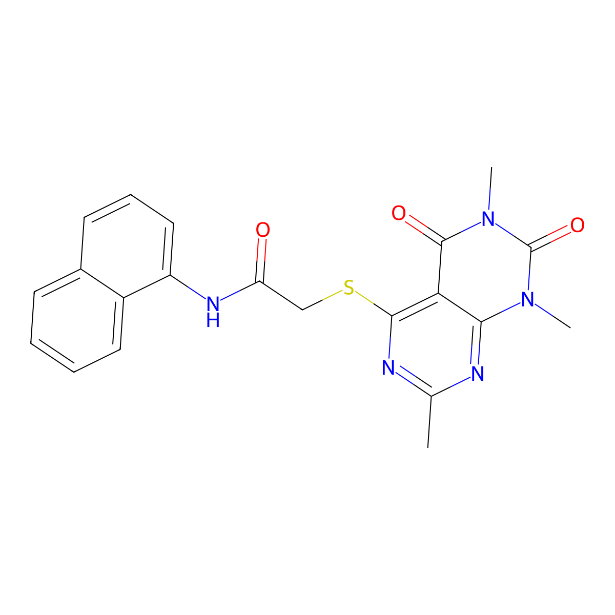 N-(naphthalen-1-yl)-2-((2,6,8-trimethyl-5,7-dioxo-5,6,7,8-tetrahydropyrimido[4,5-d]pyrimidin-4-yl)thio)acetamide molecular structure, CAS 852167-98-7