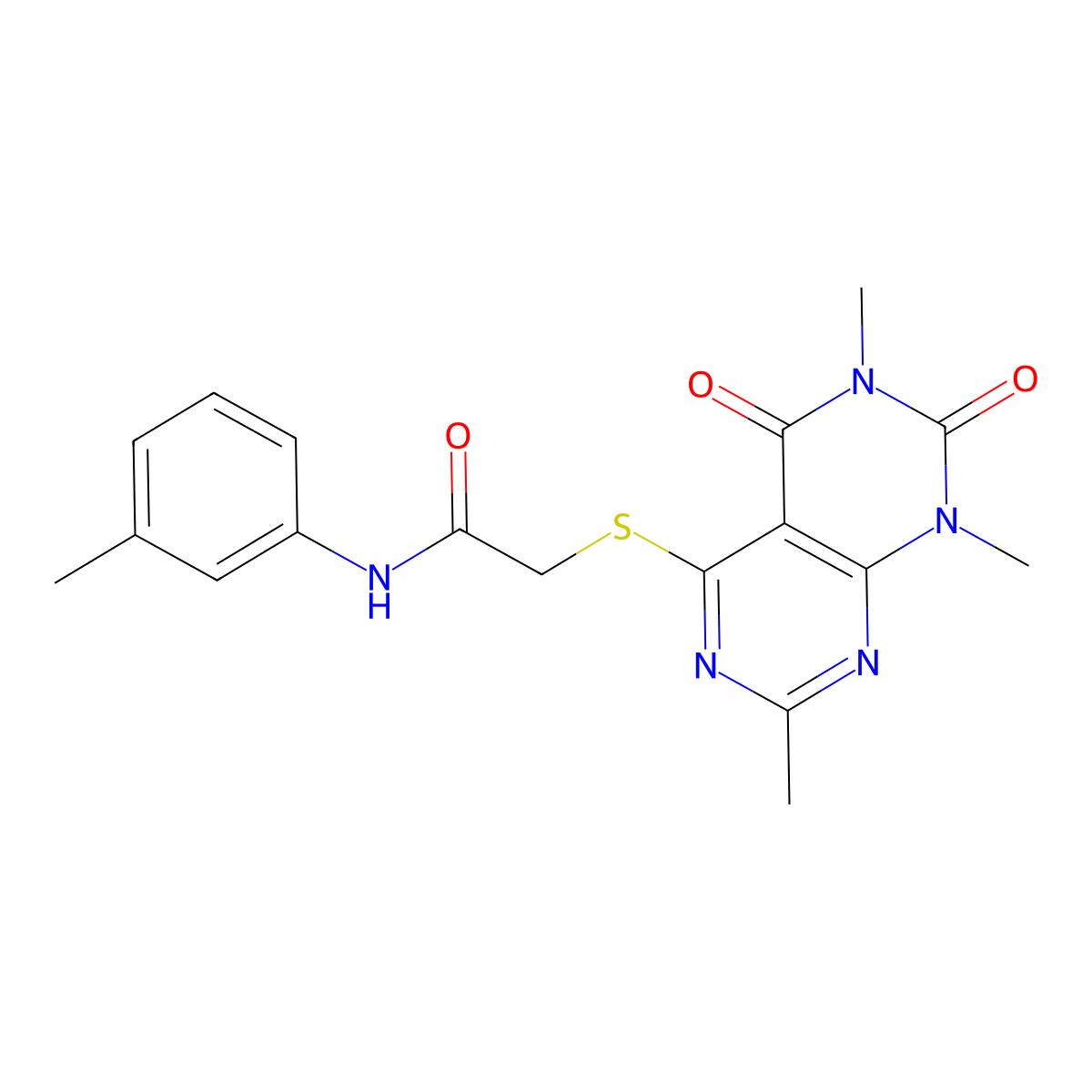 N-(m-tolyl)-2-((2,6,8-trimethyl-5,7-dioxo-5,6,7,8-tetrahydropyrimido[4,5-d]pyrimidin-4-yl)thio)acetamide molecular structure, CAS 852168-00-4
