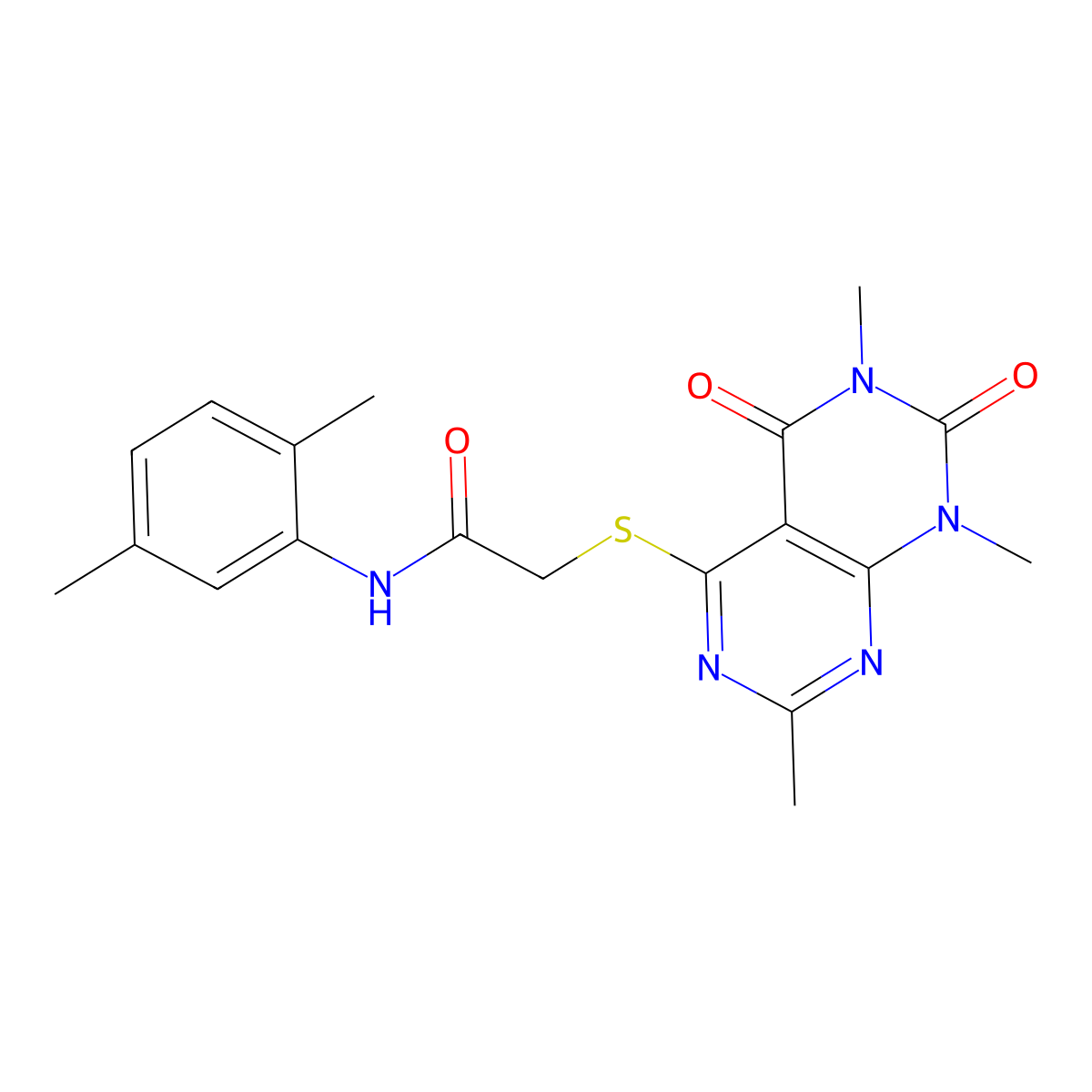 N-(2,5-dimethylphenyl)-2-(1,3,7-trimethyl-2,4-dioxopyrimido[4,5-d]pyrimidin-5-yl)sulfanylacetamide molecular structure, CAS 852168-03-7