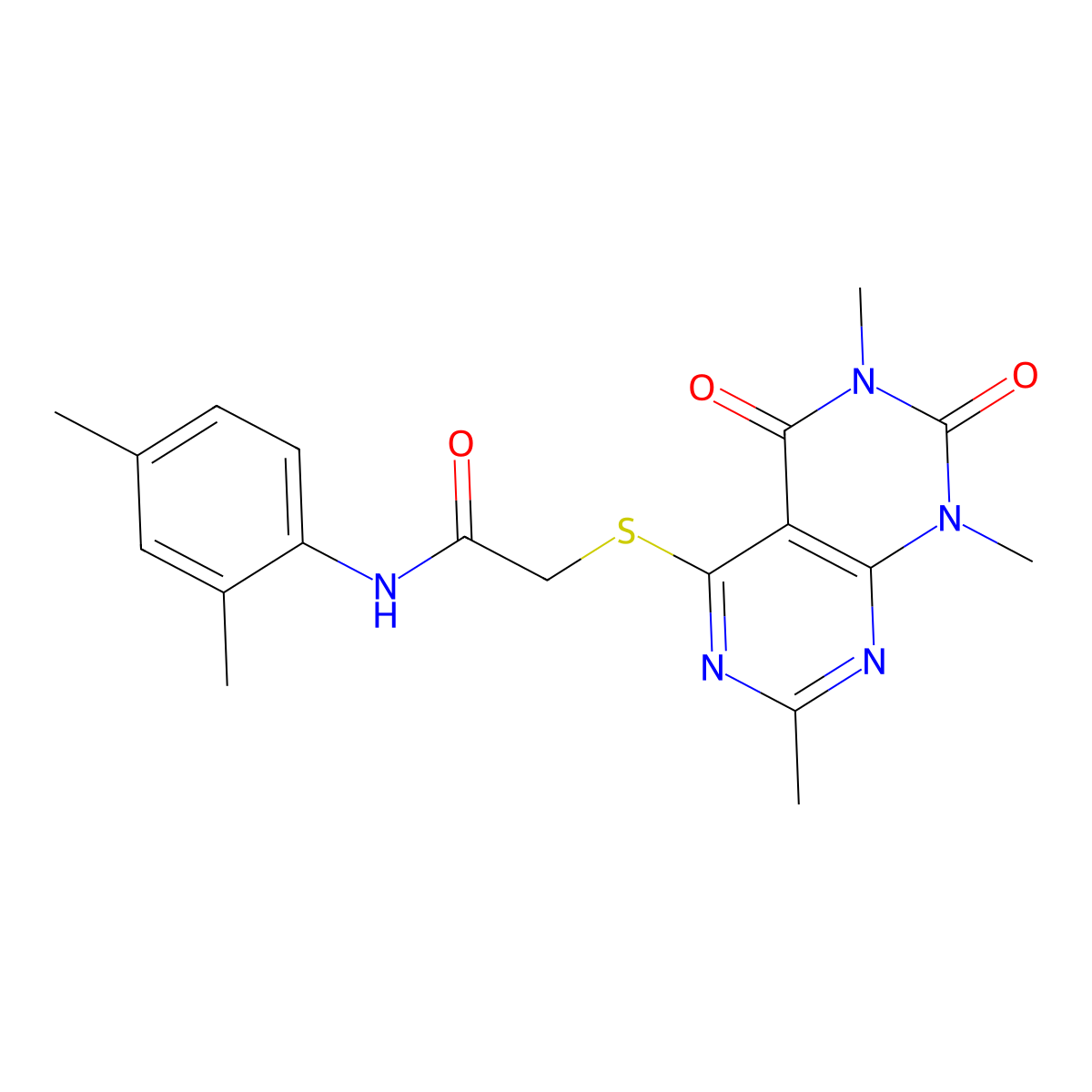 N-(2,4-dimethylphenyl)-2-(1,3,7-trimethyl-2,4-dioxopyrimido[4,5-d]pyrimidin-5-yl)sulfanylacetamide molecular structure, CAS 852168-04-8