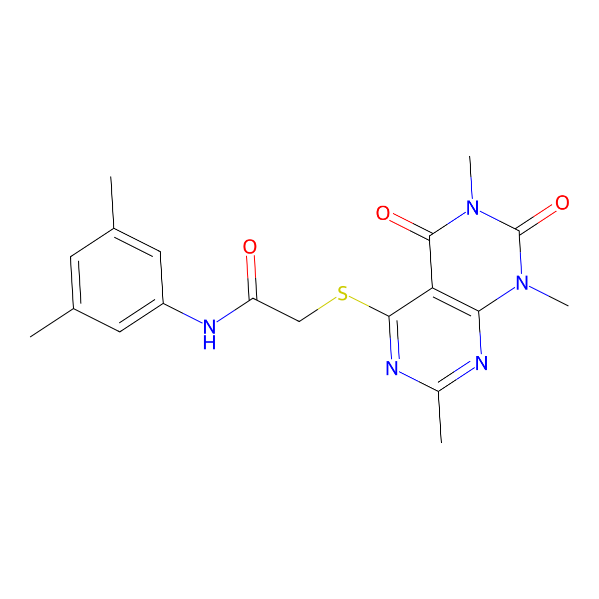 N-(3,5-dimethylphenyl)-2-((2,6,8-trimethyl-5,7-dioxo-5,6,7,8-tetrahydropyrimido[4,5-d]pyrimidin-4-yl)thio)acetamide molecular structure, CAS 852168-05-9