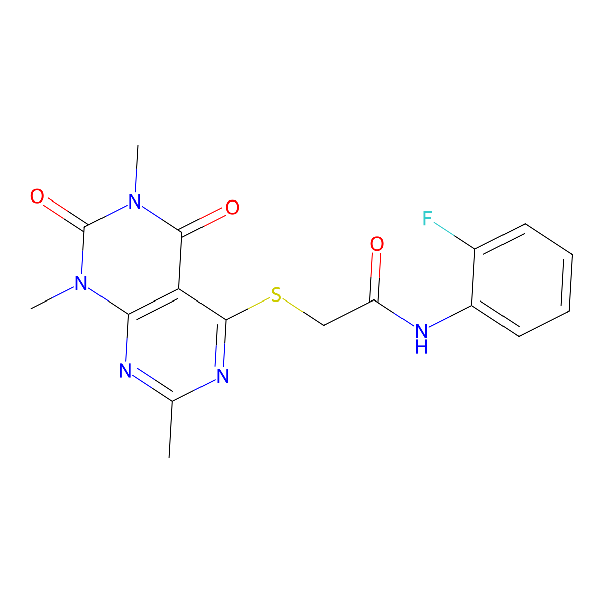 N-(2-fluorophenyl)-2-(1,3,7-trimethyl-2,4-dioxopyrimido[4,5-d]pyrimidin-5-yl)sulfanylacetamide molecular structure, CAS 852168-09-3