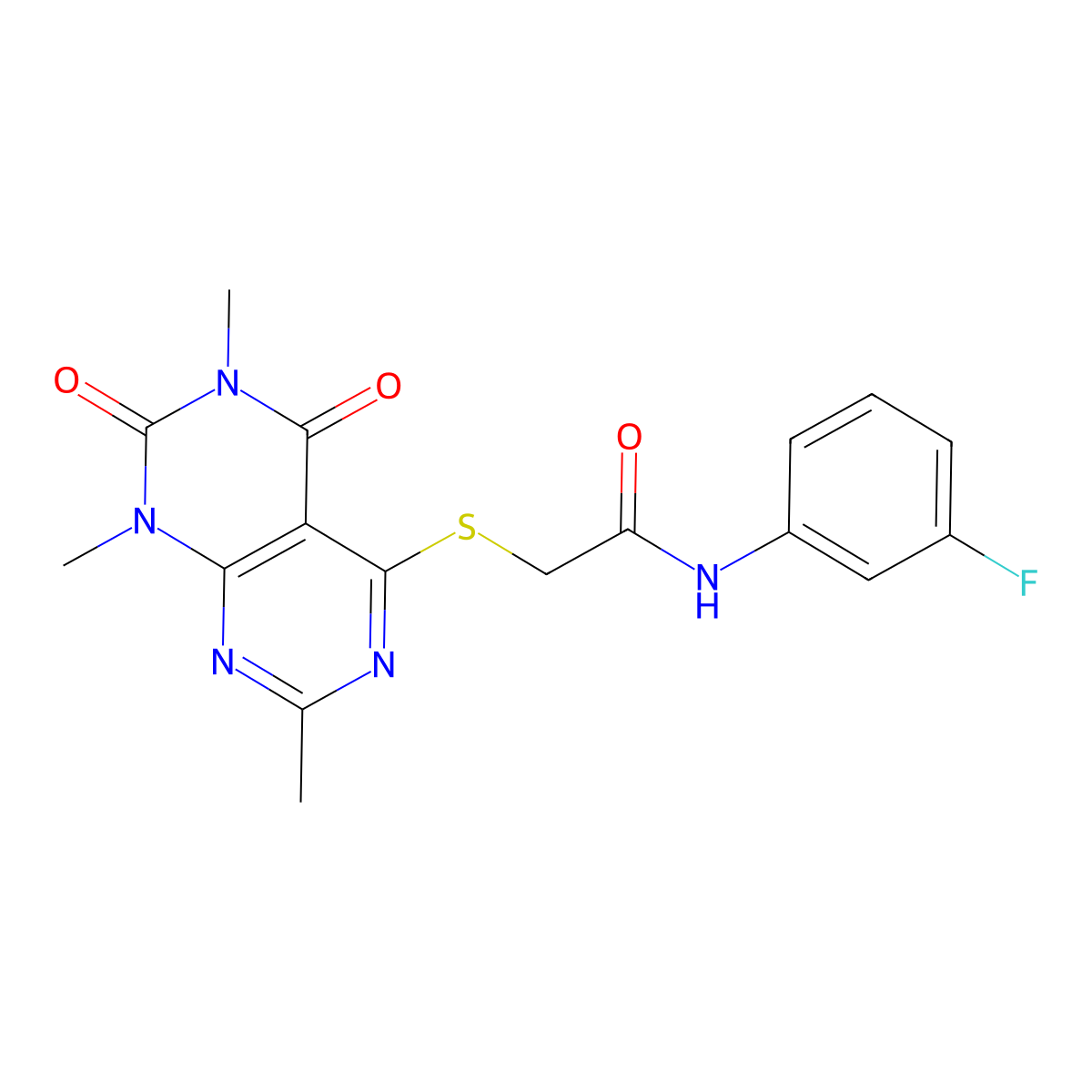 N-(3-fluorophenyl)-2-(1,3,7-trimethyl-2,4-dioxopyrimido[4,5-d]pyrimidin-5-yl)sulfanylacetamide molecular structure, CAS 852168-10-6
