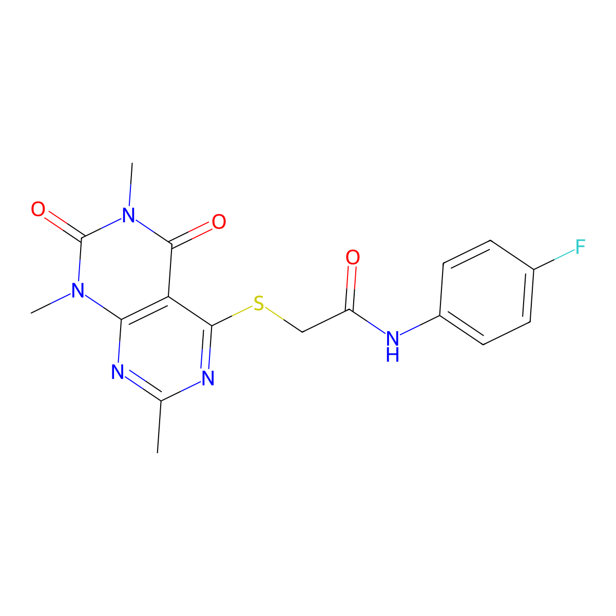 N-(4-fluorophenyl)-2-(1,3,7-trimethyl-2,4-dioxopyrimido[4,5-d]pyrimidin-5-yl)sulfanylacetamide molecular structure, CAS 852168-11-7