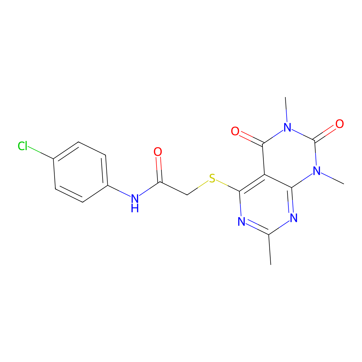 N-(4-chlorophenyl)-2-(1,3,7-trimethyl-2,4-dioxopyrimido[4,5-d]pyrimidin-5-yl)sulfanylacetamide molecular structure, CAS 852168-13-9
