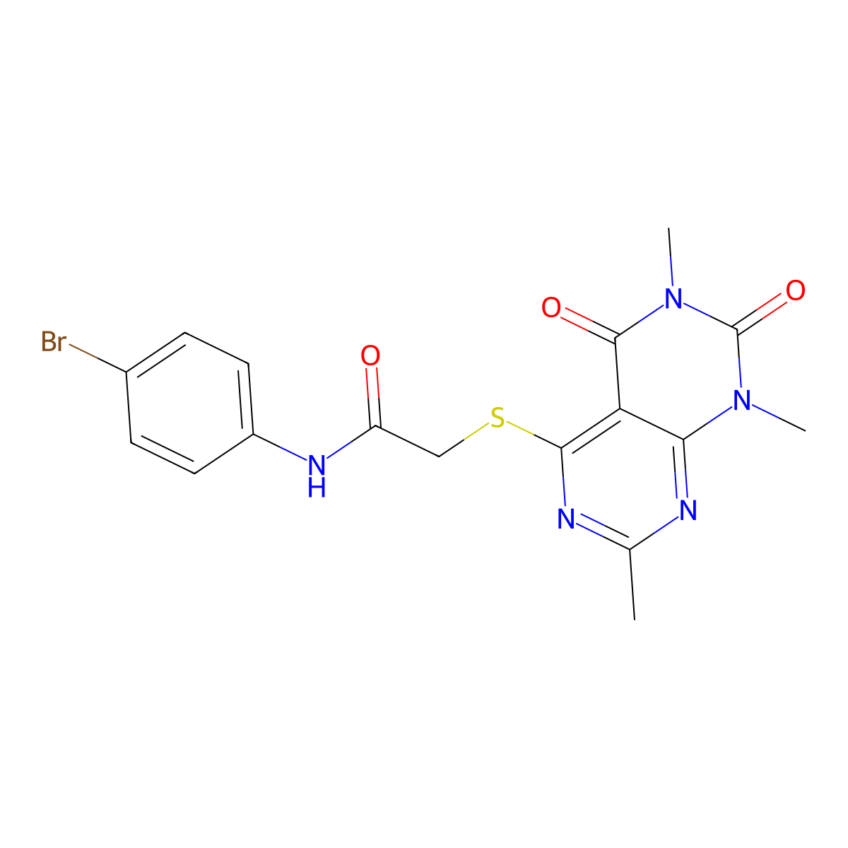 N-(4-bromophenyl)-2-((2,6,8-trimethyl-5,7-dioxo-5,6,7,8-tetrahydropyrimido[4,5-d]pyrimidin-4-yl)thio)acetamide molecular structure, CAS 852168-14-0