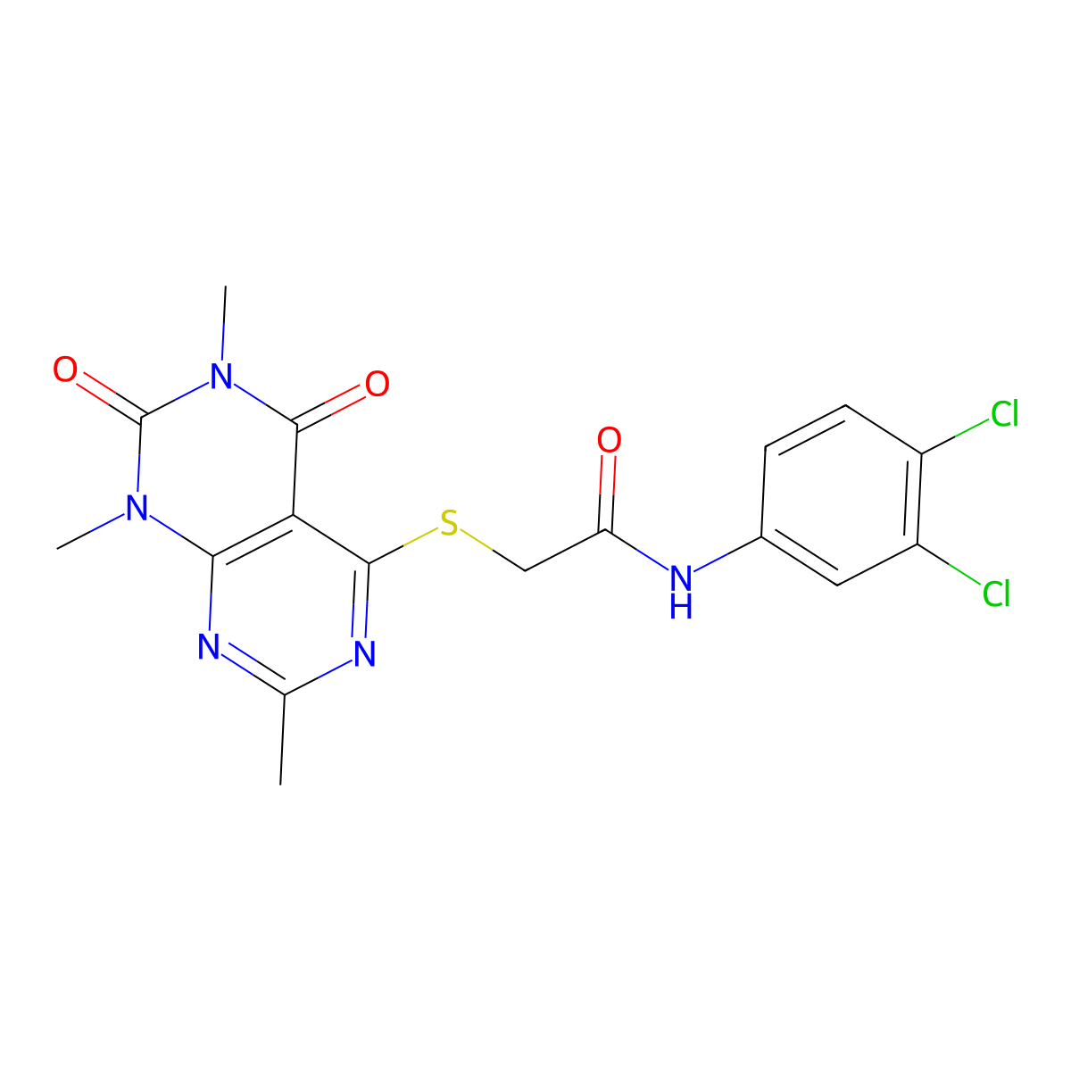 N-(3,4-dichlorophenyl)-2-((2,6,8-trimethyl-5,7-dioxo-5,6,7,8-tetrahydropyrimido[4,5-d]pyrimidin-4-yl)thio)acetamide molecular structure, CAS 852168-16-2