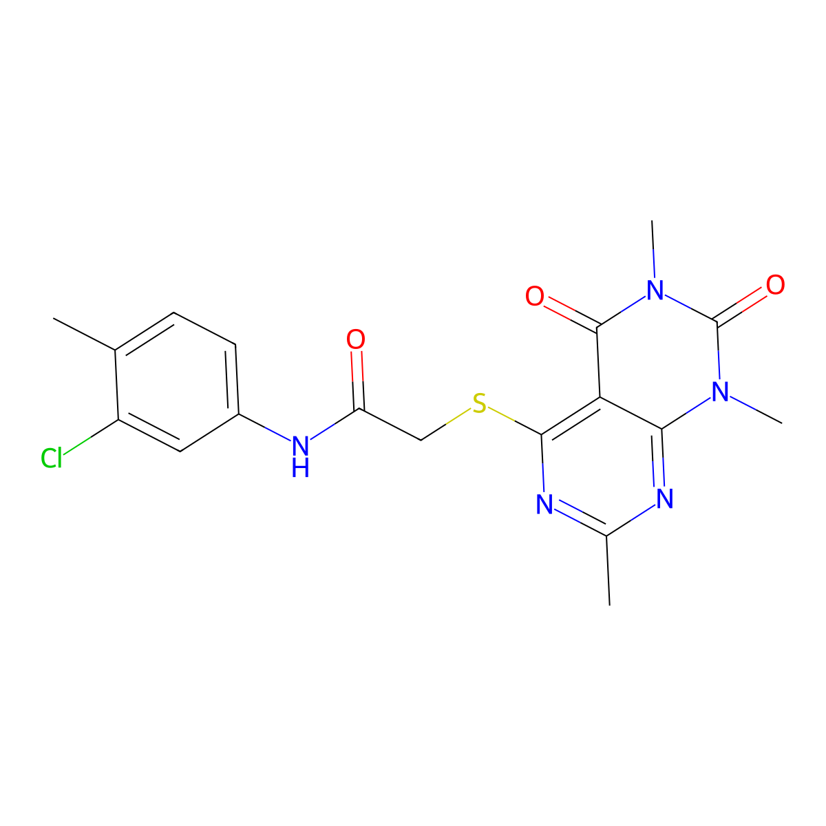 N-(3-chloro-4-methylphenyl)-2-((2,6,8-trimethyl-5,7-dioxo-5,6,7,8-tetrahydropyrimido[4,5-d]pyrimidin-4-yl)thio)acetamide molecular structure, CAS 852168-17-3