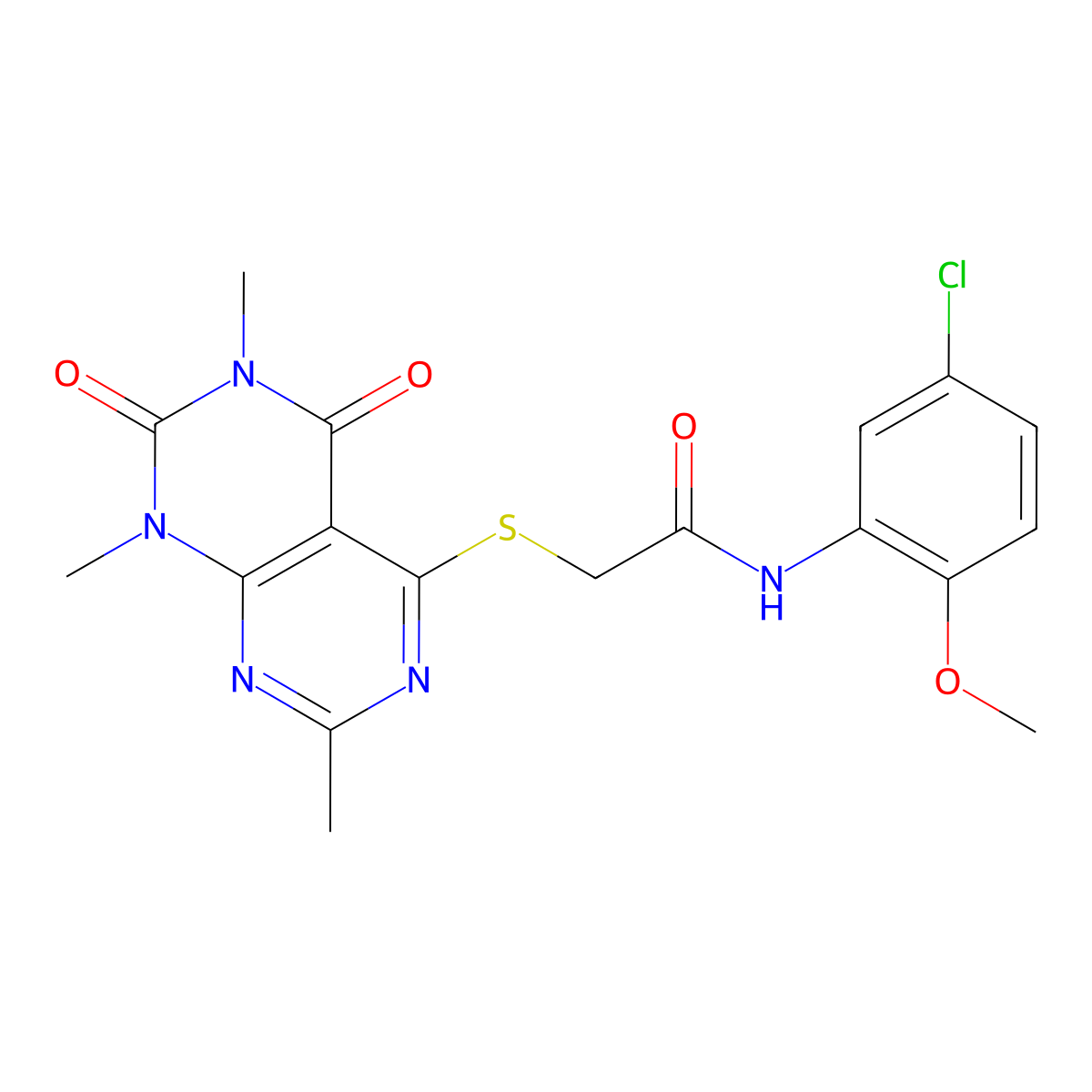 N-(5-chloro-2-methoxyphenyl)-2-(1,3,7-trimethyl-2,4-dioxopyrimido[4,5-d]pyrimidin-5-yl)sulfanylacetamide molecular structure, CAS 852168-18-4