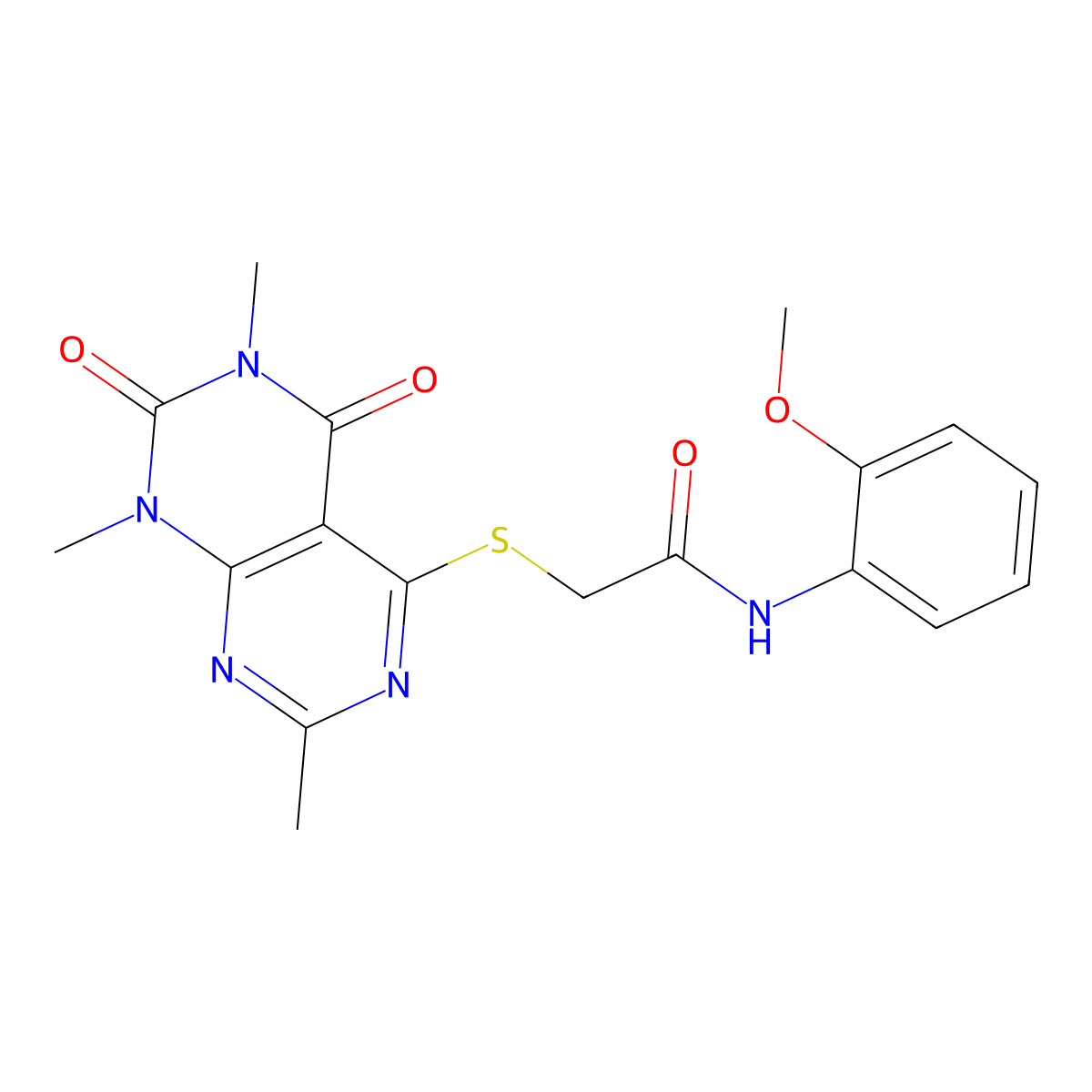 N-(2-methoxyphenyl)-2-((2,6,8-trimethyl-5,7-dioxo-5,6,7,8-tetrahydropyrimido[4,5-d]pyrimidin-4-yl)thio)acetamide molecular structure, CAS 852168-19-5