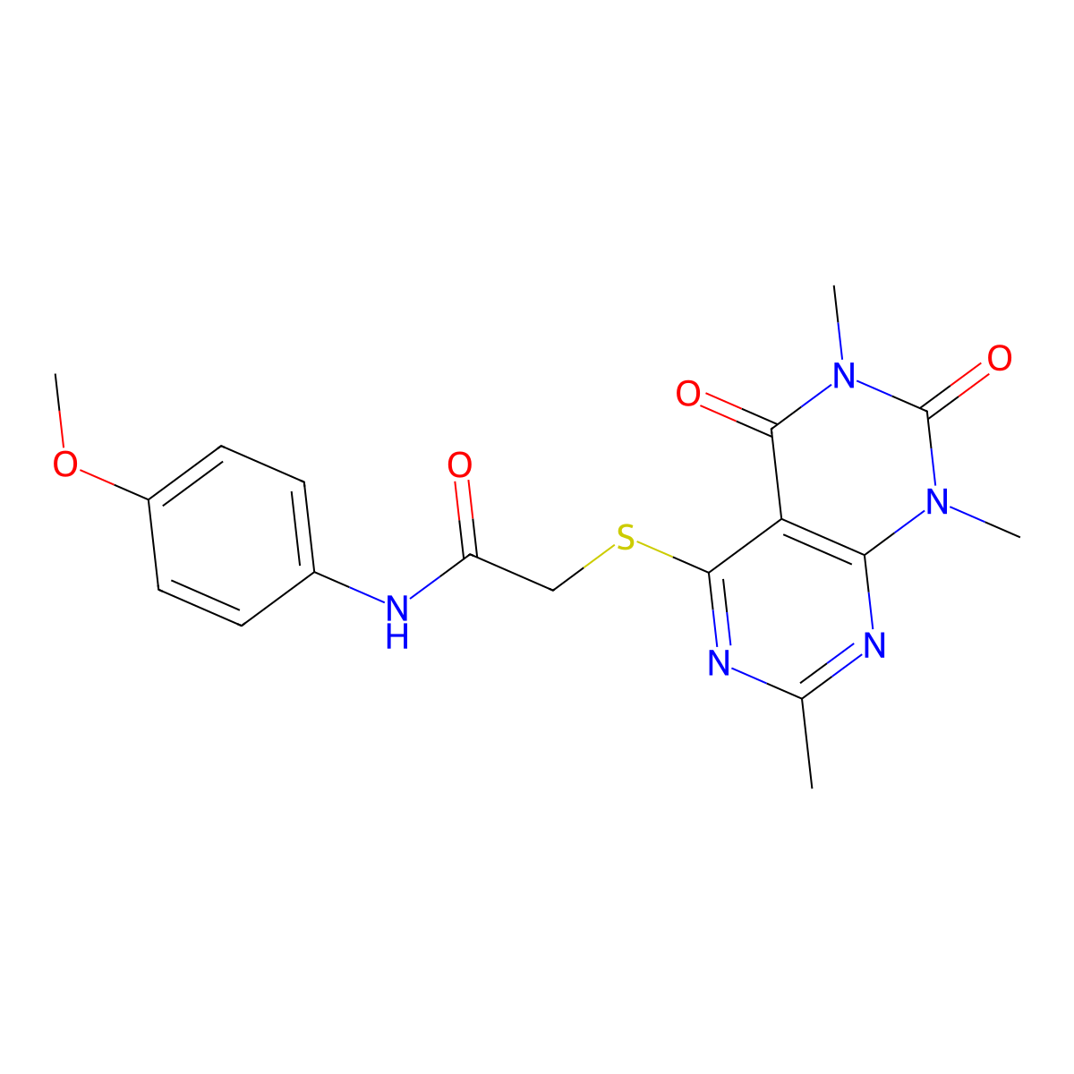 N-(4-methoxyphenyl)-2-((2,6,8-trimethyl-5,7-dioxo-5,6,7,8-tetrahydropyrimido[4,5-d]pyrimidin-4-yl)thio)acetamide molecular structure, CAS 852168-21-9