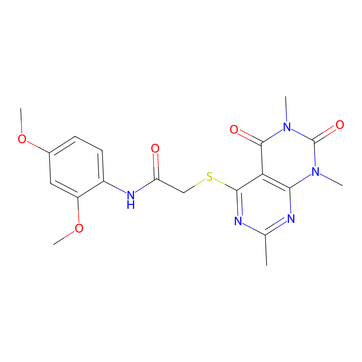 N-(2,4-dimethoxyphenyl)-2-(1,3,7-trimethyl-2,4-dioxopyrimido[4,5-d]pyrimidin-5-yl)sulfanylacetamide molecular structure, CAS 852168-24-2