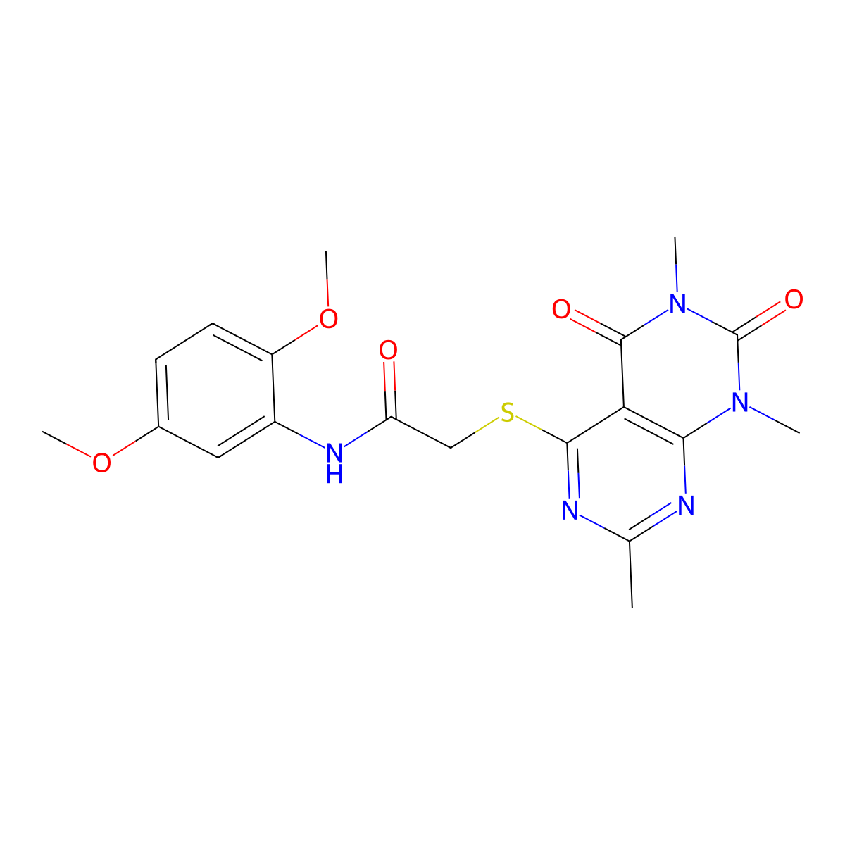 N-(2,5-dimethoxyphenyl)-2-((2,6,8-trimethyl-5,7-dioxo-5,6,7,8-tetrahydropyrimido[4,5-d]pyrimidin-4-yl)thio)acetamide molecular structure, CAS 852168-25-3