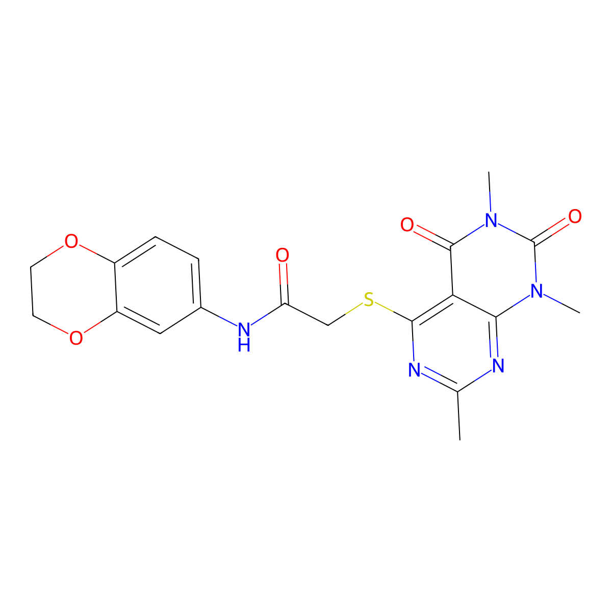 N-(2,3-dihydrobenzo[b][1,4]dioxin-6-yl)-2-((2,6,8-trimethyl-5,7-dioxo-5,6,7,8-tetrahydropyrimido[4,5-d]pyrimidin-4-yl)thio)acetamide molecular structure, CAS 852168-27-5