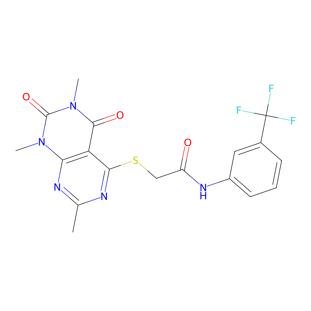 N-(3-(trifluoromethyl)phenyl)-2-((2,6,8-trimethyl-5,7-dioxo-5,6,7,8-tetrahydropyrimido[4,5-d]pyrimidin-4-yl)thio)acetamide molecular structure, CAS 852168-29-7