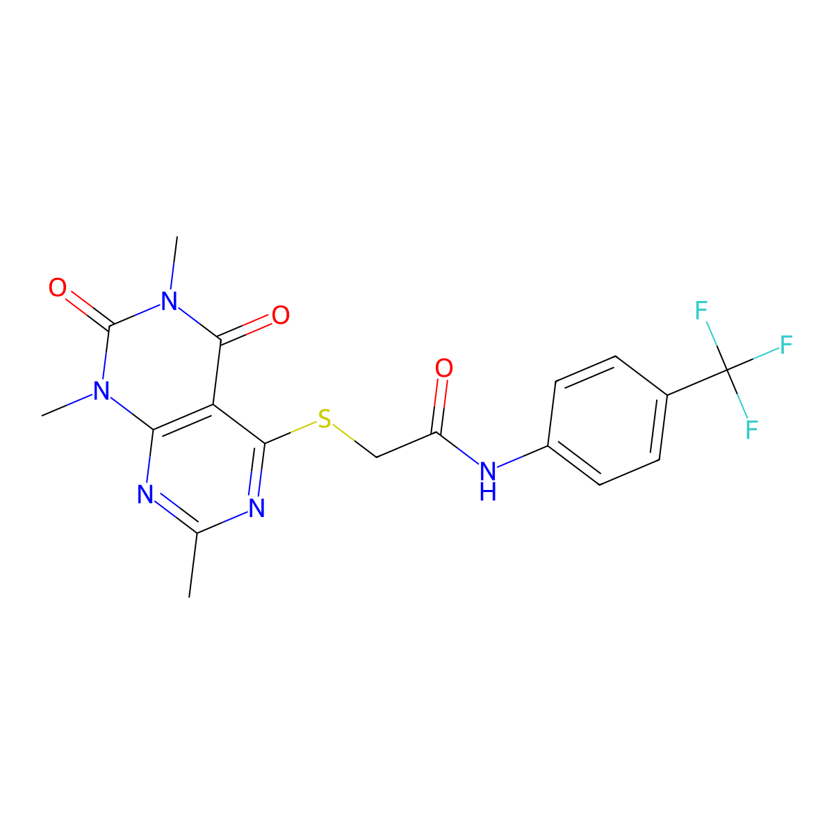 N-[4-(trifluoromethyl)phenyl]-2-(1,3,7-trimethyl-2,4-dioxopyrimido[4,5-d]pyrimidin-5-yl)sulfanylacetamide molecular structure, CAS 852168-30-0