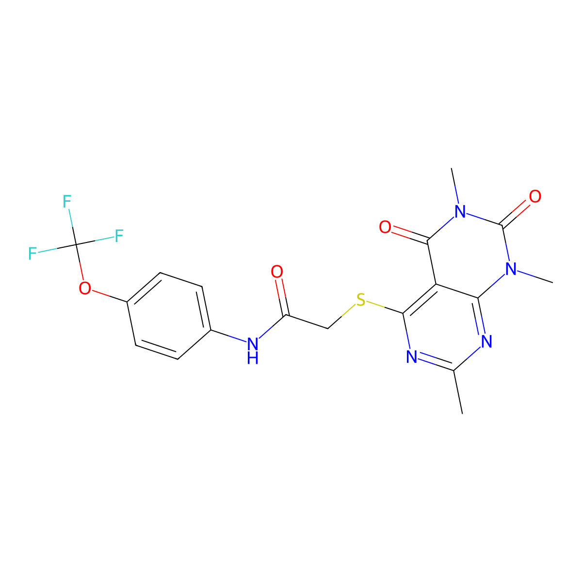 N-(4-(trifluoromethoxy)phenyl)-2-((2,6,8-trimethyl-5,7-dioxo-5,6,7,8-tetrahydropyrimido[4,5-d]pyrimidin-4-yl)thio)acetamide molecular structure, CAS 852168-32-2