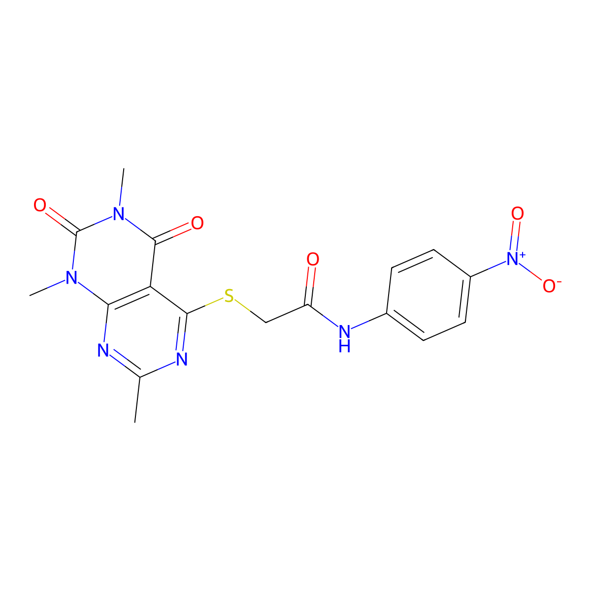 N-(4-nitrophenyl)-2-((2,6,8-trimethyl-5,7-dioxo-5,6,7,8-tetrahydropyrimido[4,5-d]pyrimidin-4-yl)thio)acetamide molecular structure, CAS 852168-33-3
