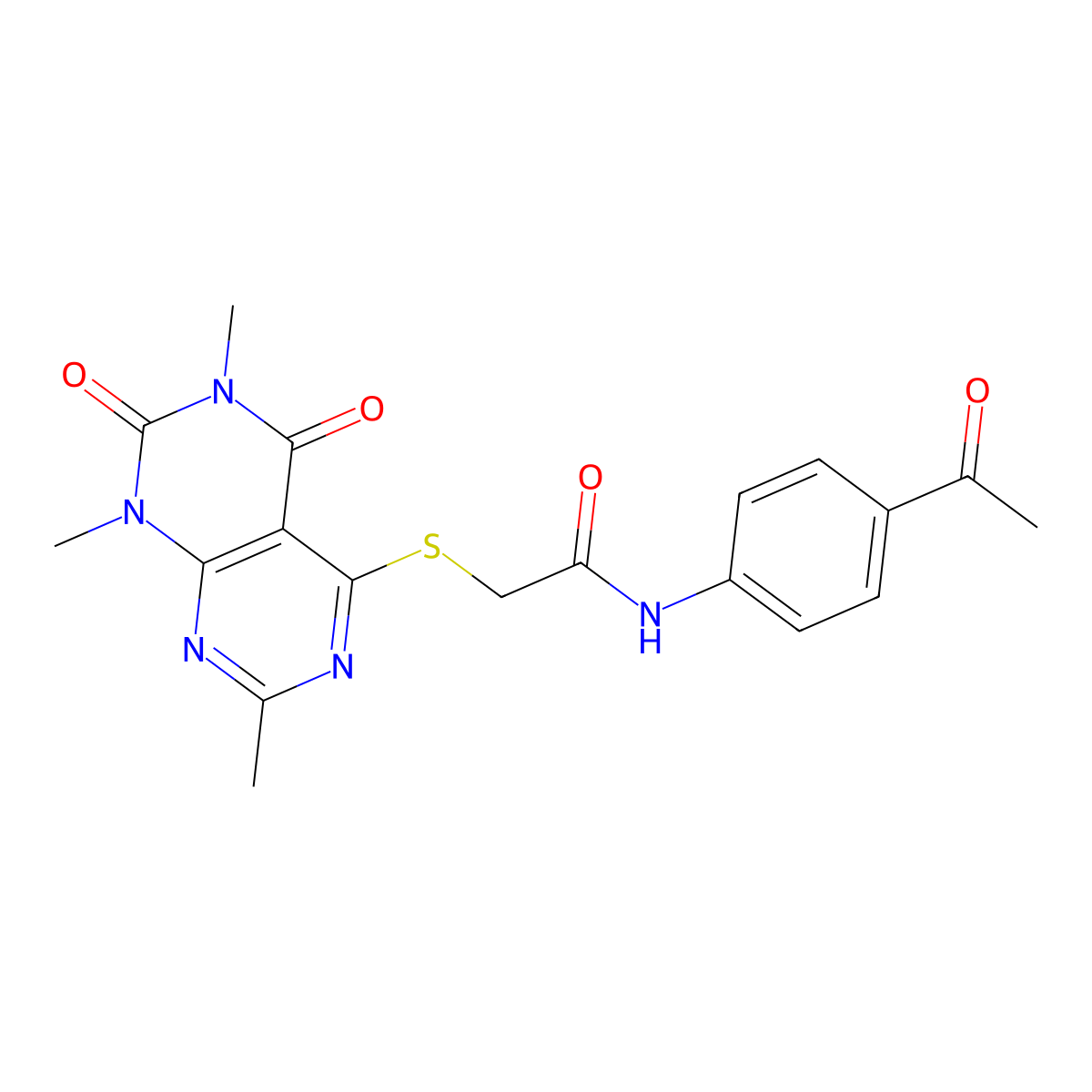 N-(4-acetylphenyl)-2-((2,6,8-trimethyl-5,7-dioxo-5,6,7,8-tetrahydropyrimido[4,5-d]pyrimidin-4-yl)thio)acetamide molecular structure, CAS 852168-35-5