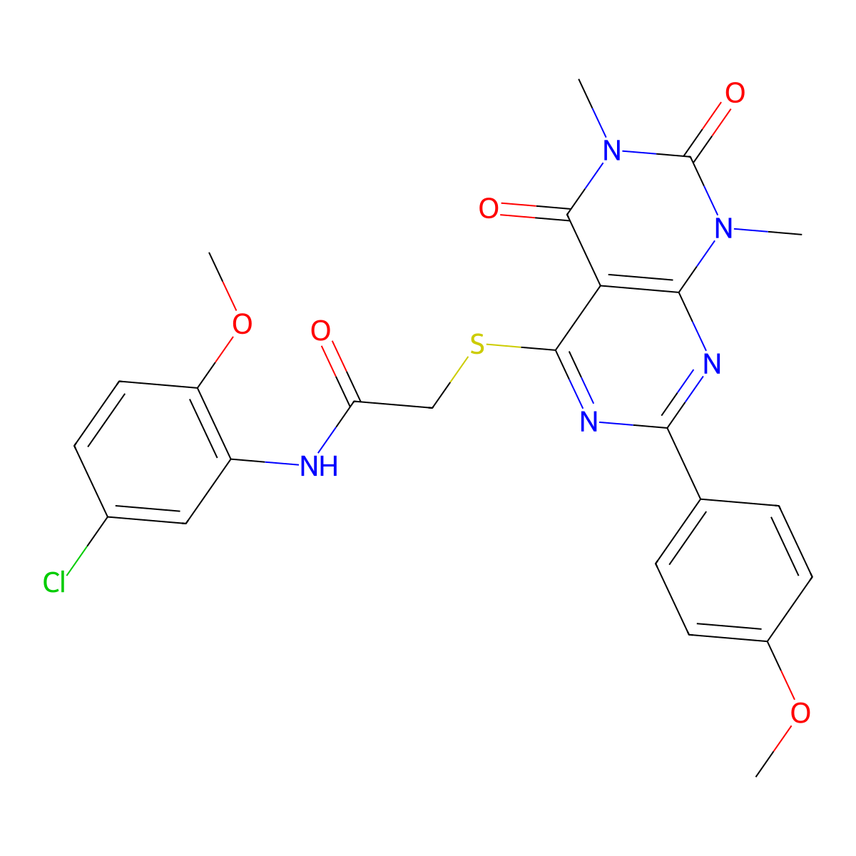 N-(5-chloro-2-methoxyphenyl)-2-((2-(4-methoxyphenyl)-6,8-dimethyl-5,7-dioxo-5,6,7,8-tetrahydropyrimido[4,5-d]pyrimidin-4-yl)thio)acetamide molecular structure, CAS 852168-45-7