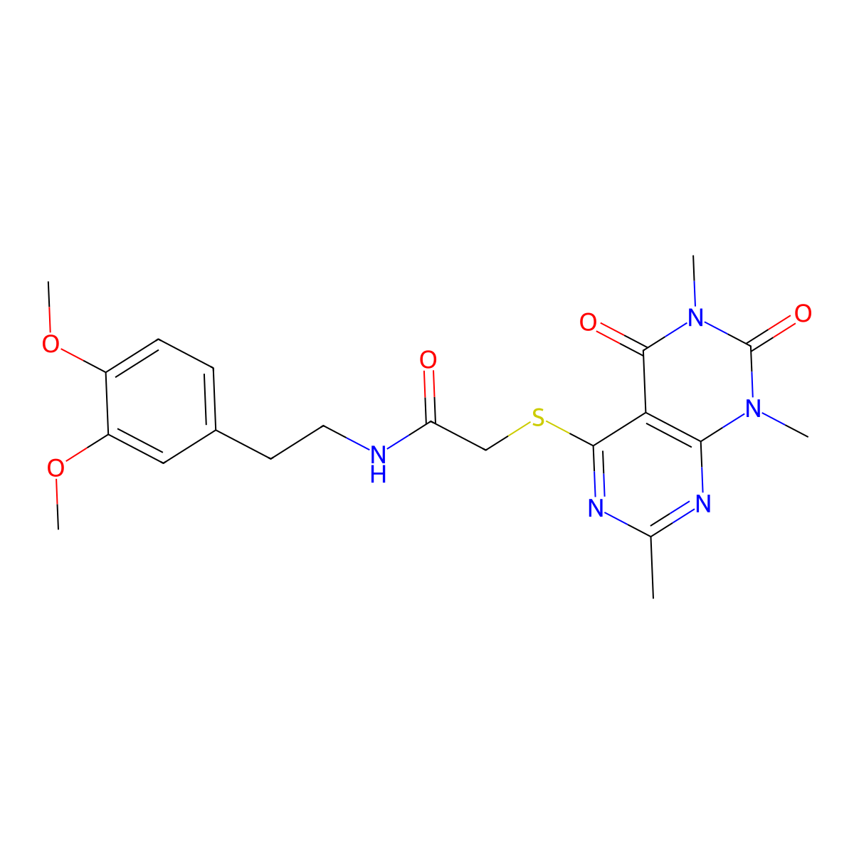 N-[2-(3,4-dimethoxyphenyl)ethyl]-2-(1,3,7-trimethyl-2,4-dioxopyrimido[4,5-d]pyrimidin-5-yl)sulfanylacetamide molecular structure, CAS 852168-46-8