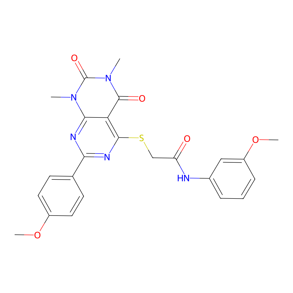 N-(3-methoxyphenyl)-2-((2-(4-methoxyphenyl)-6,8-dimethyl-5,7-dioxo-5,6,7,8-tetrahydropyrimido[4,5-d]pyrimidin-4-yl)thio)acetamide molecular structure, CAS 852168-47-9