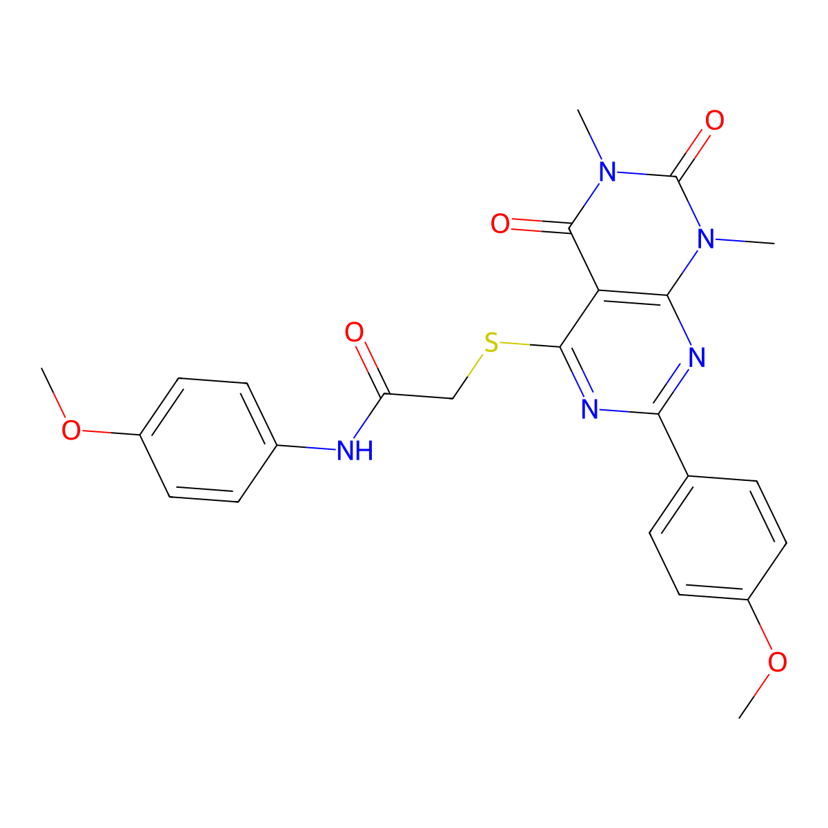 N-(4-methoxyphenyl)-2-((2-(4-methoxyphenyl)-6,8-dimethyl-5,7-dioxo-5,6,7,8-tetrahydropyrimido[4,5-d]pyrimidin-4-yl)thio)acetamide molecular structure, CAS 852168-49-1