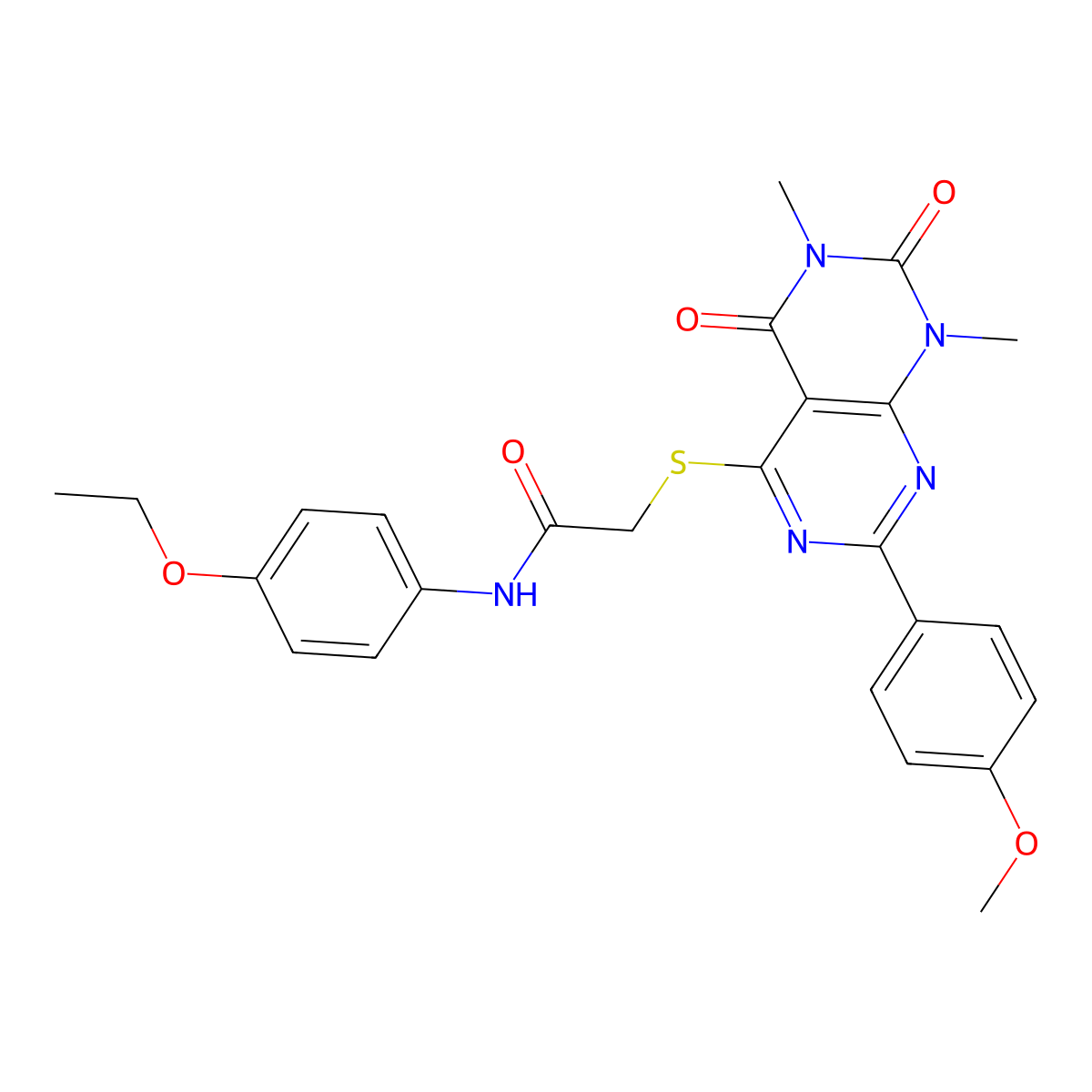 N-(4-ethoxyphenyl)-2-((2-(4-methoxyphenyl)-6,8-dimethyl-5,7-dioxo-5,6,7,8-tetrahydropyrimido[4,5-d]pyrimidin-4-yl)thio)acetamide molecular structure, CAS 852168-53-7