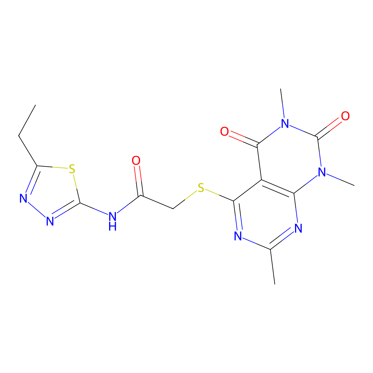 N-(5-ethyl-1,3,4-thiadiazol-2-yl)-2-(1,3,7-trimethyl-2,4-dioxopyrimido[4,5-d]pyrimidin-5-yl)sulfanylacetamide molecular structure, CAS 852168-54-8