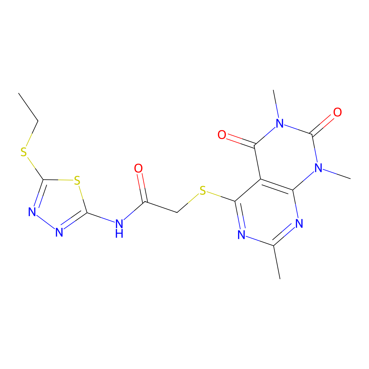 N-(5-(ethylthio)-1,3,4-thiadiazol-2-yl)-2-((2,6,8-trimethyl-5,7-dioxo-5,6,7,8-tetrahydropyrimido[4,5-d]pyrimidin-4-yl)thio)acetamide molecular structure, CAS 852168-56-0