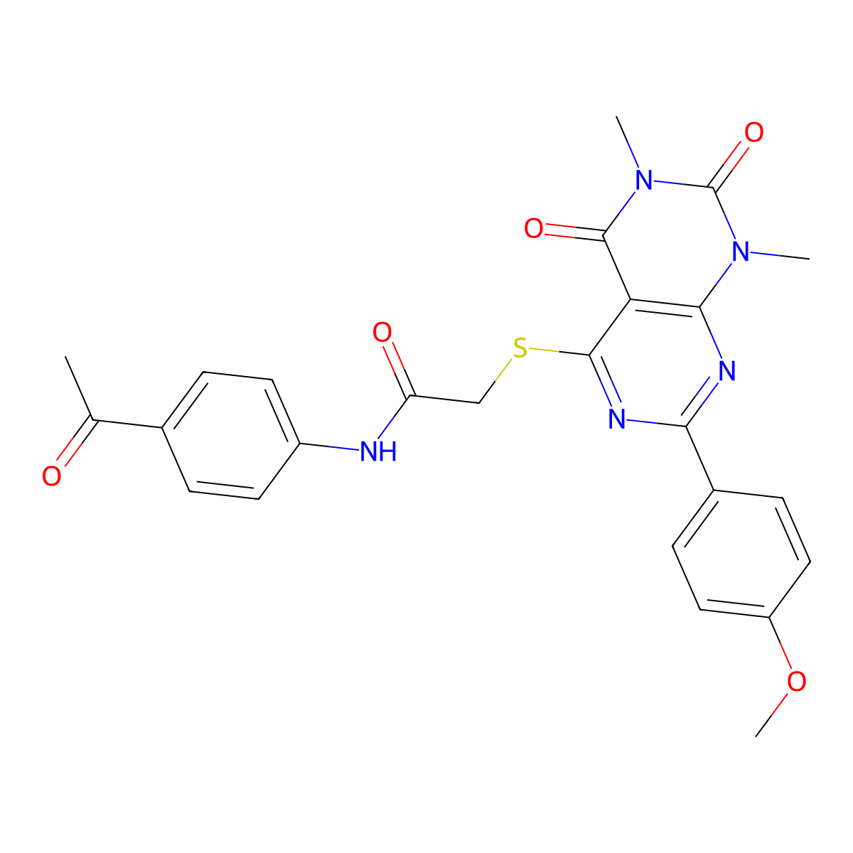 N-(4-acetylphenyl)-2-((2-(4-methoxyphenyl)-6,8-dimethyl-5,7-dioxo-5,6,7,8-tetrahydropyrimido[4,5-d]pyrimidin-4-yl)thio)acetamide molecular structure, CAS 852168-75-3