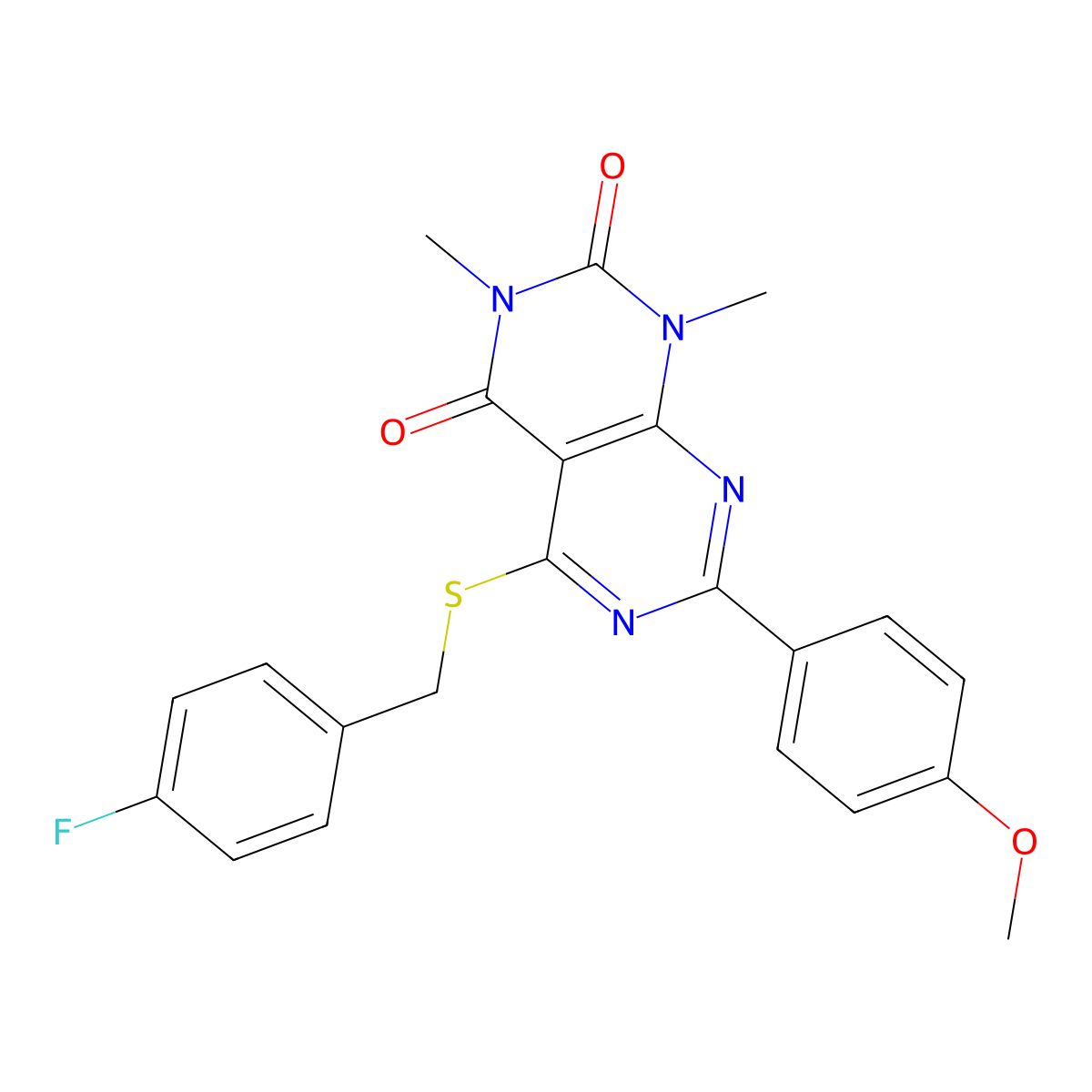 5-((4-fluorobenzyl)thio)-7-(4-methoxyphenyl)-1,3-dimethylpyrimido[4,5-d]pyrimidine-2,4(1H,3H)-dione molecular structure, CAS 852168-99-1