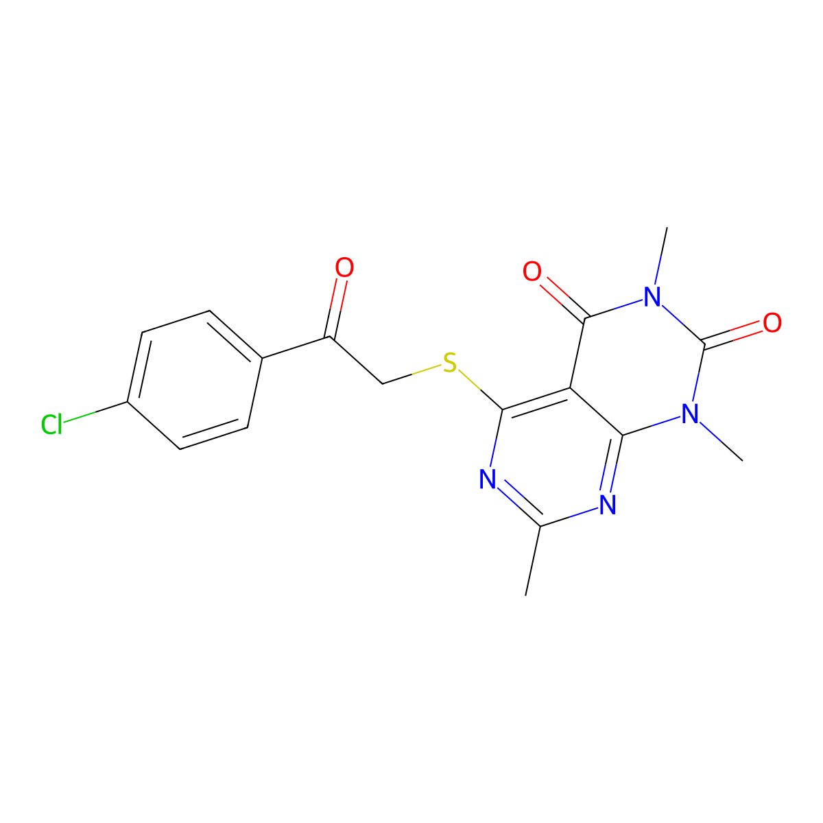 5-[2-(4-Chlorophenyl)-2-oxoethyl]sulfanyl-1,3,7-trimethylpyrimido[4,5-d]pyrimidine-2,4-dione molecular structure, CAS 852169-08-5